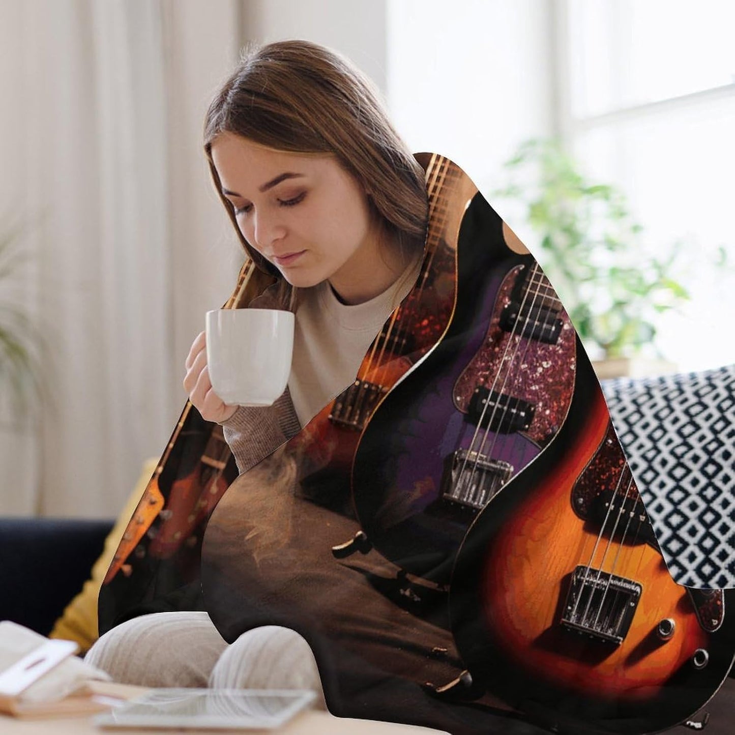 Cool Electric Guitar Blanket Chunky Fluffy Fuzzy Bed Blankets Cozy Soft Warm Winter Blankets Anti-Pilling Flannel Throw Blanket for Couch Living Room Bedroom Multiple Size