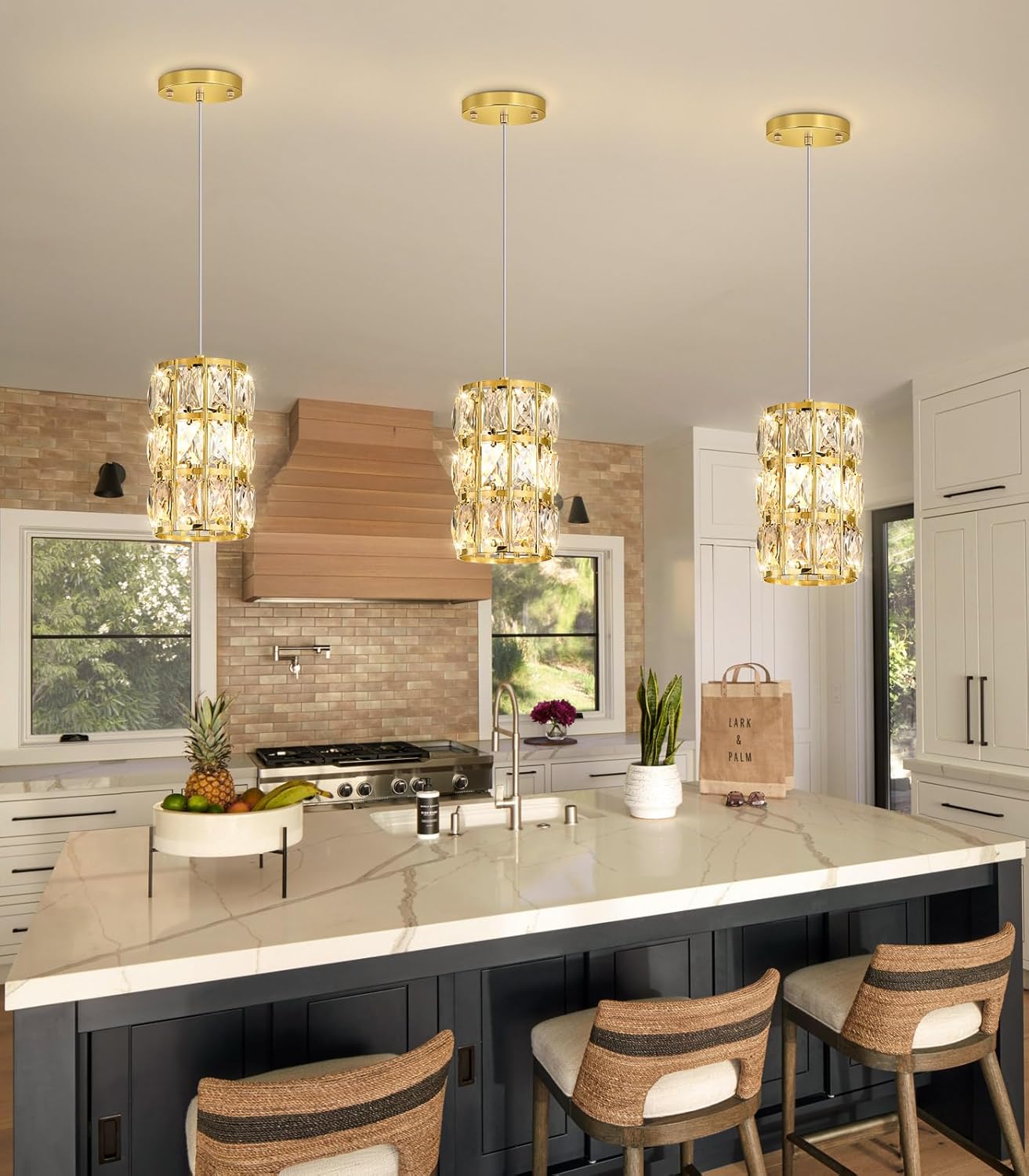 1-Lights Modern Crystal Pendant Lights for Kitchen Island LED Dimmable Glam Pendant Lighting Chandelier for Dining Room Hallway Corner Lamp Gold