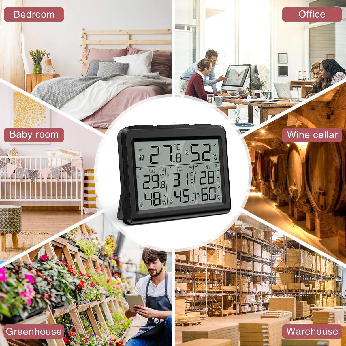 LOFICOPER Digital Thermometer Hygrometer, Indoor Outdoor Temperature Gauge, Digital Temperature Humidity Meter with 3 Sensors, MAX/MIN Data, Comfort/Trend Indicator for Home, Office, Greenhouse
