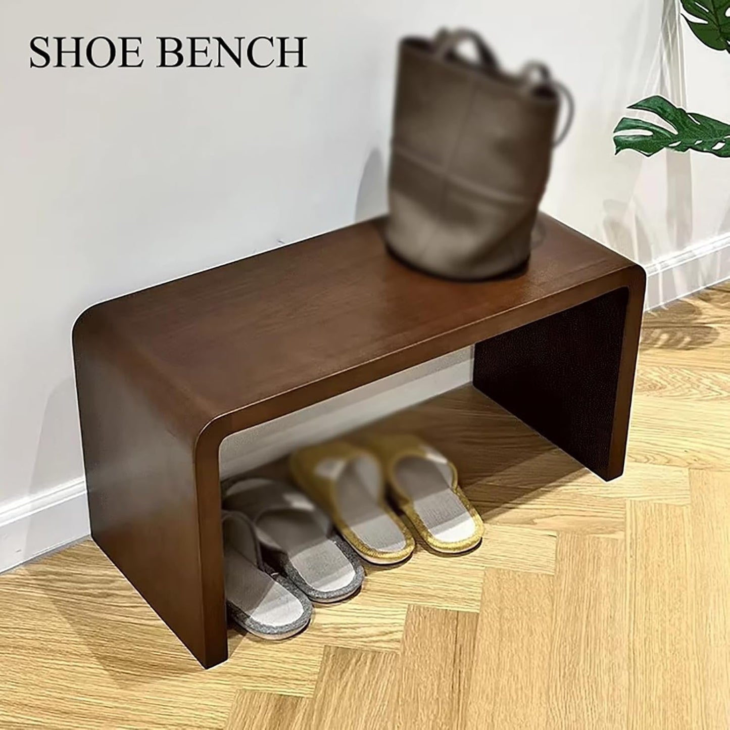 C Shaped End Table for Couch,Solid Wood Couch Side Table Tray,Space-Saving Small Snack Tables for Livingroom Bedroom Entryway Furniture(13.7" D x 9.8" W x 24.4" H, Walnut)