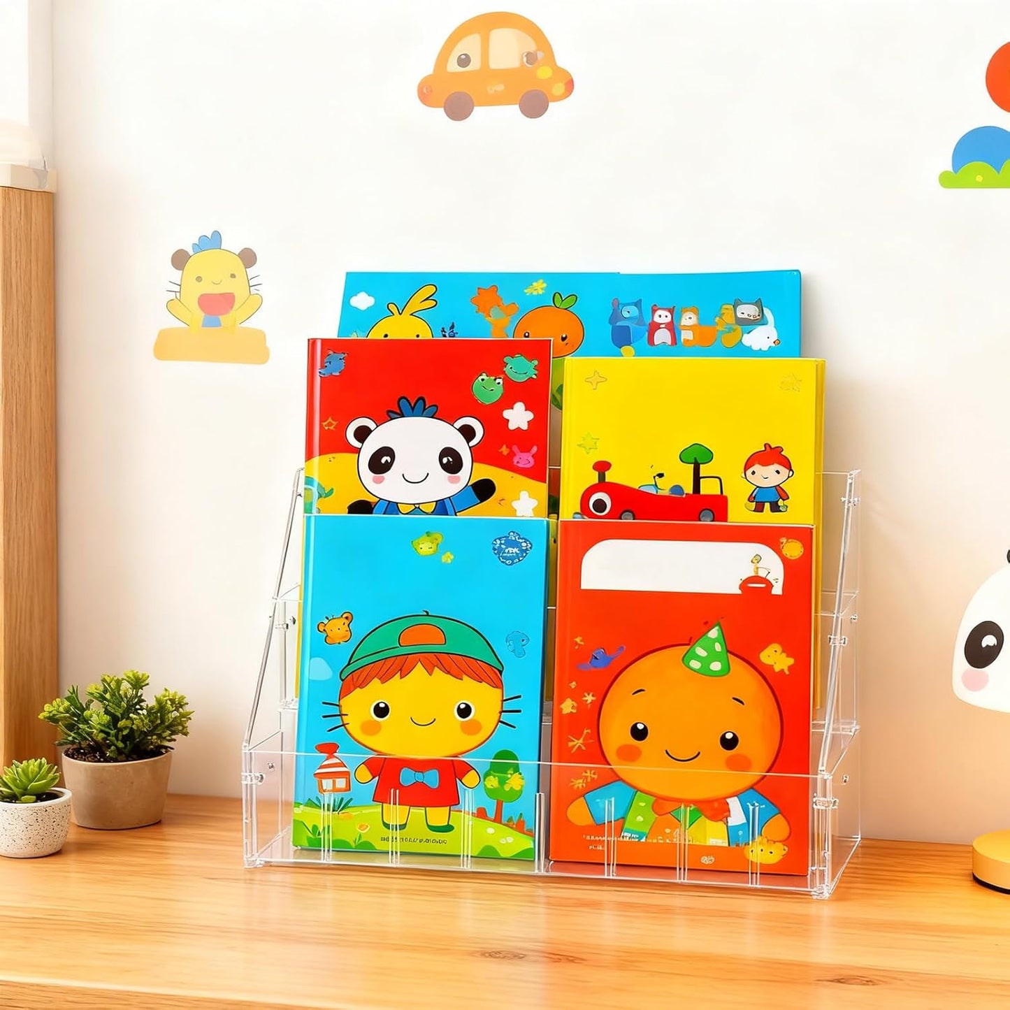 Small Bookshelf 3-Tier Clear Acrylic Book Display Organizer Front Facing Toddler Montessori Style Book Shelf Durable Bookcase for Nursery Room, Playroom, Classroom, and Reading Corner