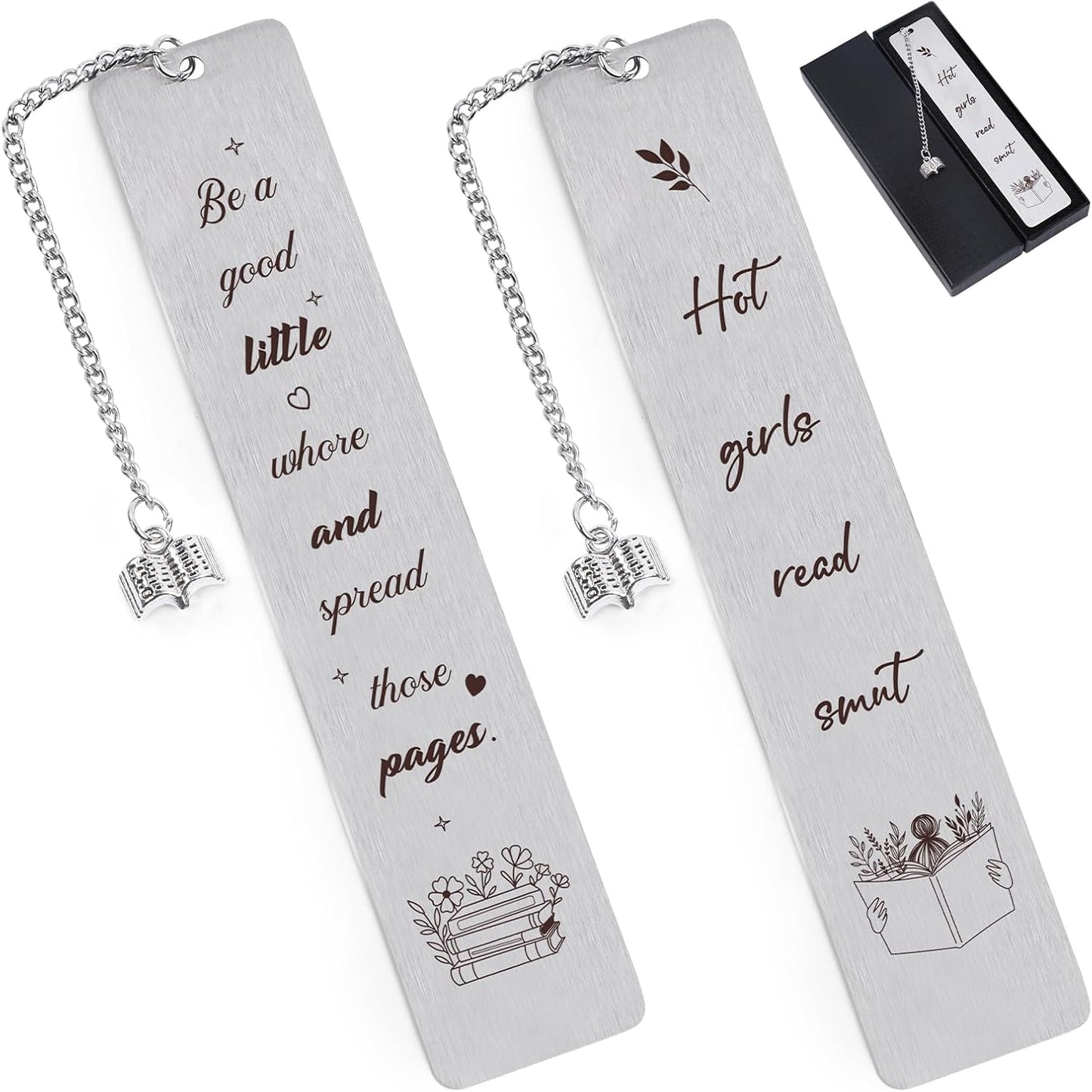 Metal Smut Bookmark Gift - 2Pcs Smutty Bookmarks with Pendant for Women Cute Bookmarks for Friends Funny Book Marks Set for Book Lovers Book Accessories for Book Nerd