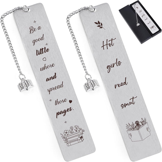 Metal Smut Bookmark Gift - 2Pcs Smutty Bookmarks with Pendant for Women Cute Bookmarks for Friends Funny Book Marks Set for Book Lovers Book Accessories for Book Nerd