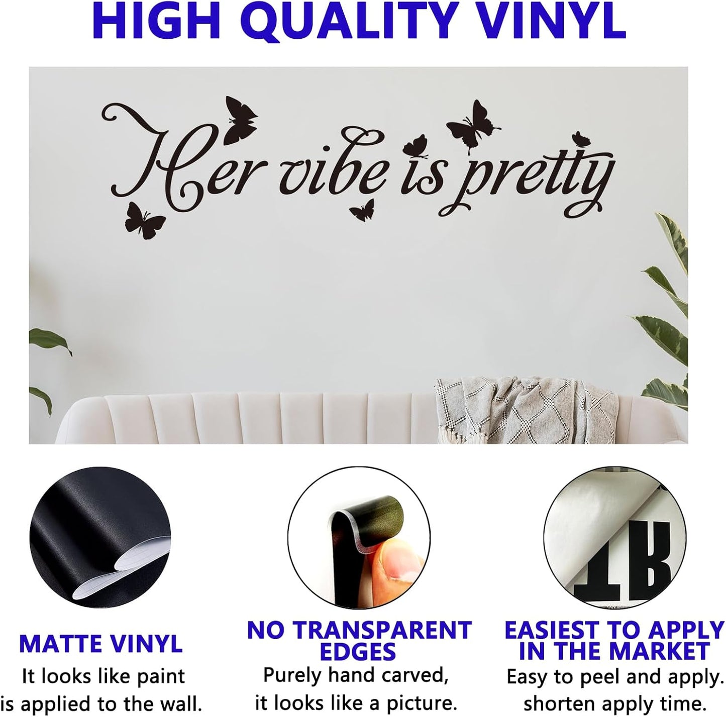 Women Quotes Wall Stickers for Bedroom: Inspirational Positive Vinyl Art Wall Decals for Home Living Room Bathroom - Her Vibe is Pretty 25" X 7"