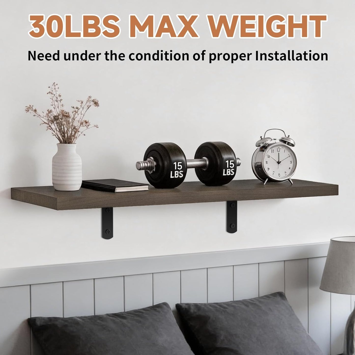 LifetimeWarranty Wall Shelves With Brackets, NOT Floating Easy Install 15.7Inch Solid Wood Shelf 3PCS,Picture Ledge Display Shelf for Living Room Bedroom Kitchen,House Decor Shelf for Book Plant Frame
