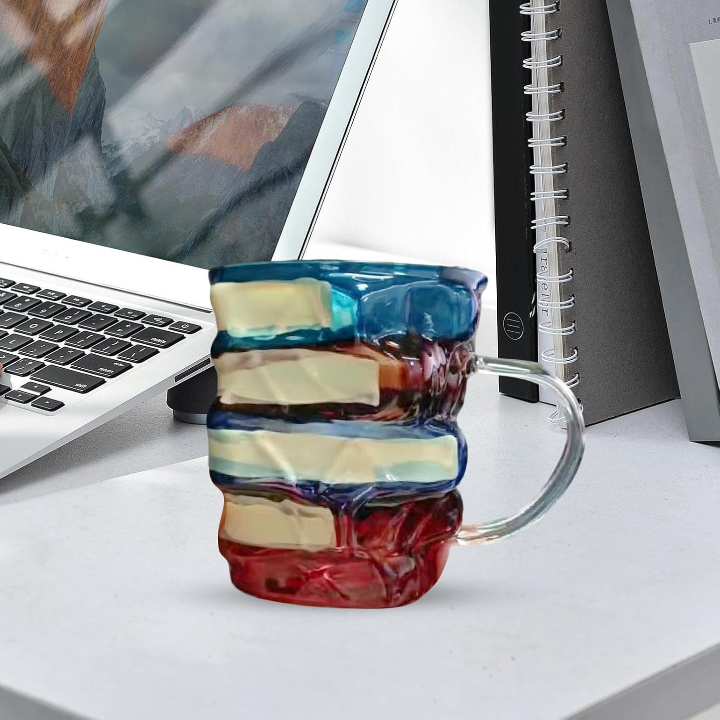 Book Coffee Mug, Painted Glass Bookish Coffee Cup, Colorful Cute Beverage Holder for Readers Women Teachers Literature Lovers Bookworm Friends Family Men Enthusiasts