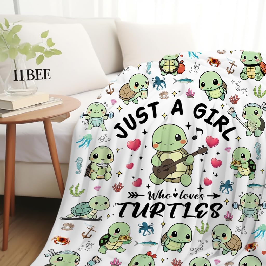 Sea Turtle Blanket Soft Cozy Flannel Turtles Themed Throw Blankes Decor Bedding Gifts for Kids Girls Adults 60"x50"