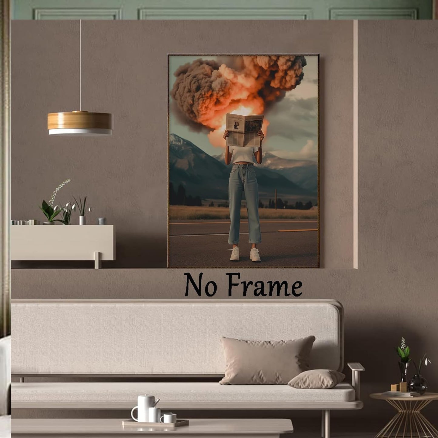 Vintage Surreal Canvas Wall Art Women Reading Newspaper Poster Funky Bar Cart Prints Trendy Aesthetic Wall Art Funny Egoless Posters Preppy Aesthetic Pictures 70s Retro Art Print 16x24inch No Frame