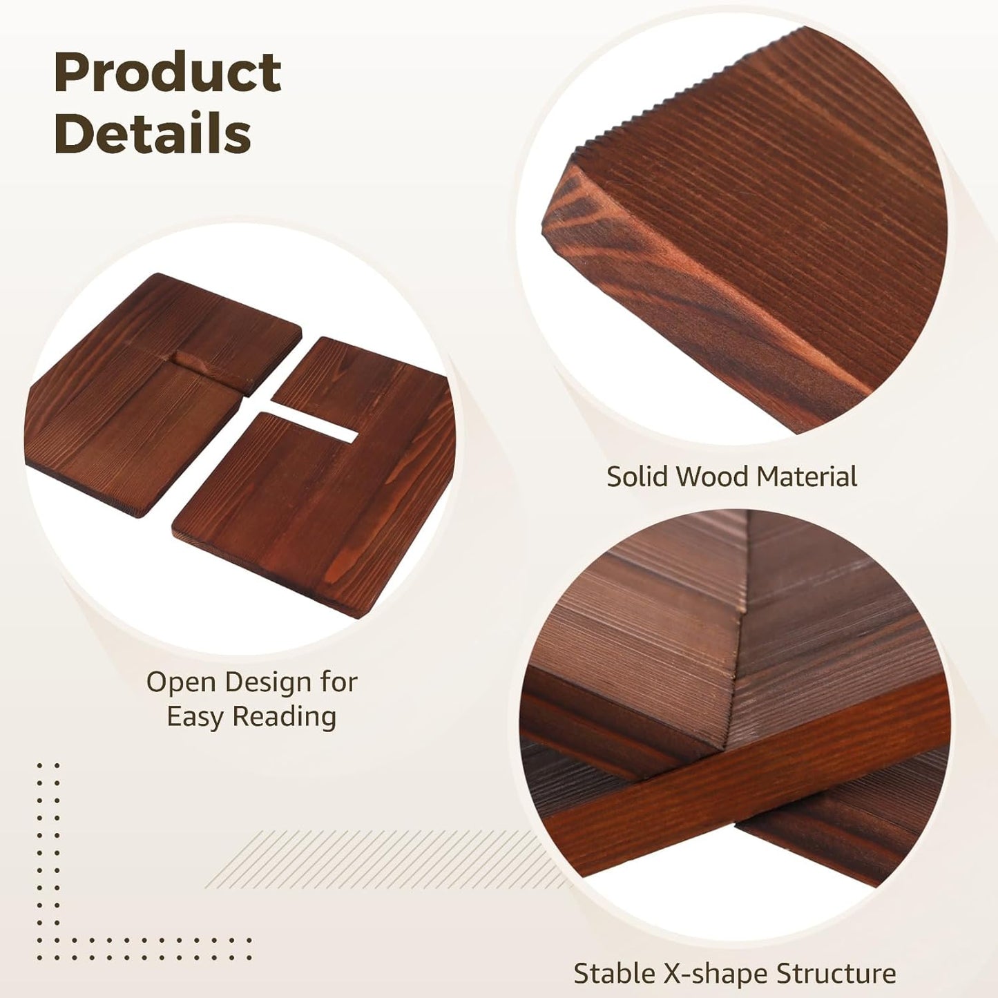Wooden Book Stand, Solid Wood Book Reading Holder with X-Shape Stable Support, Large Open Book Display Stand for Recipe, Coffee Table Books, 15.7 x 9.3 x 5.9 in