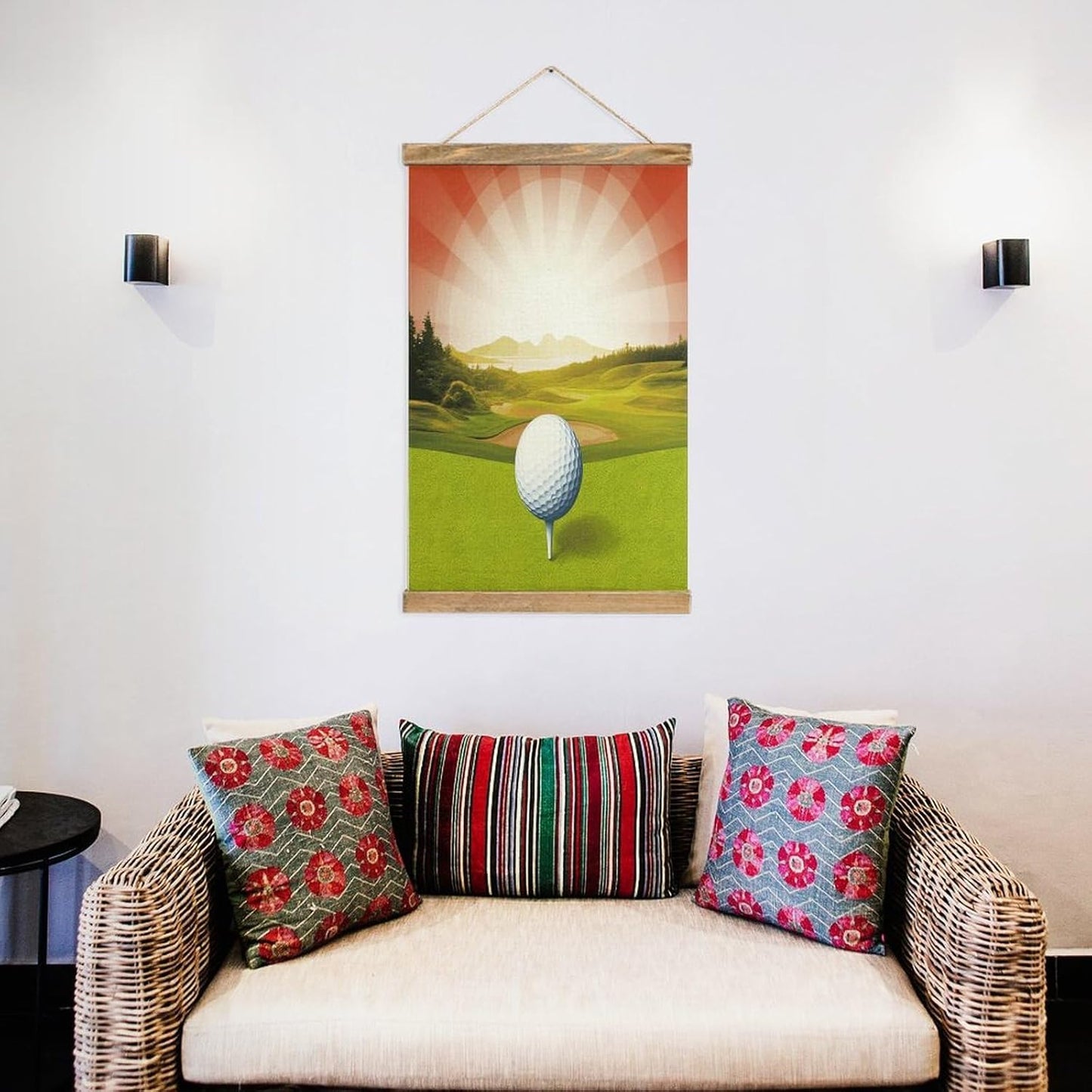 Vintage Golf Sport Poster with Wooden Frame Personalized Linen Hanging Scroll Painting Rustic Wall Hanging Illustrative Modern Artwork Decor for Home Living Room Bedroom Office