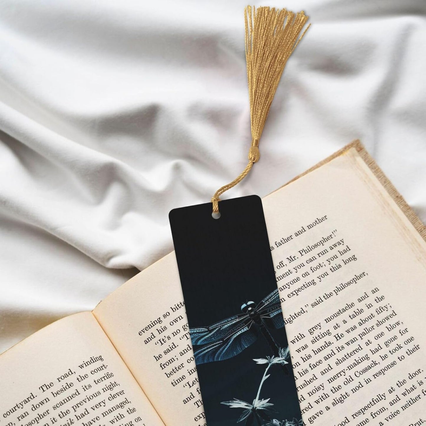 Dragonfly on Plant Bookmarks Gifts for Women Men, Wooden Bookmarks for Book Lovers, Vintage Book Marks Ornaments with Tassel, Unique Personalized Reading Page Markers Gold