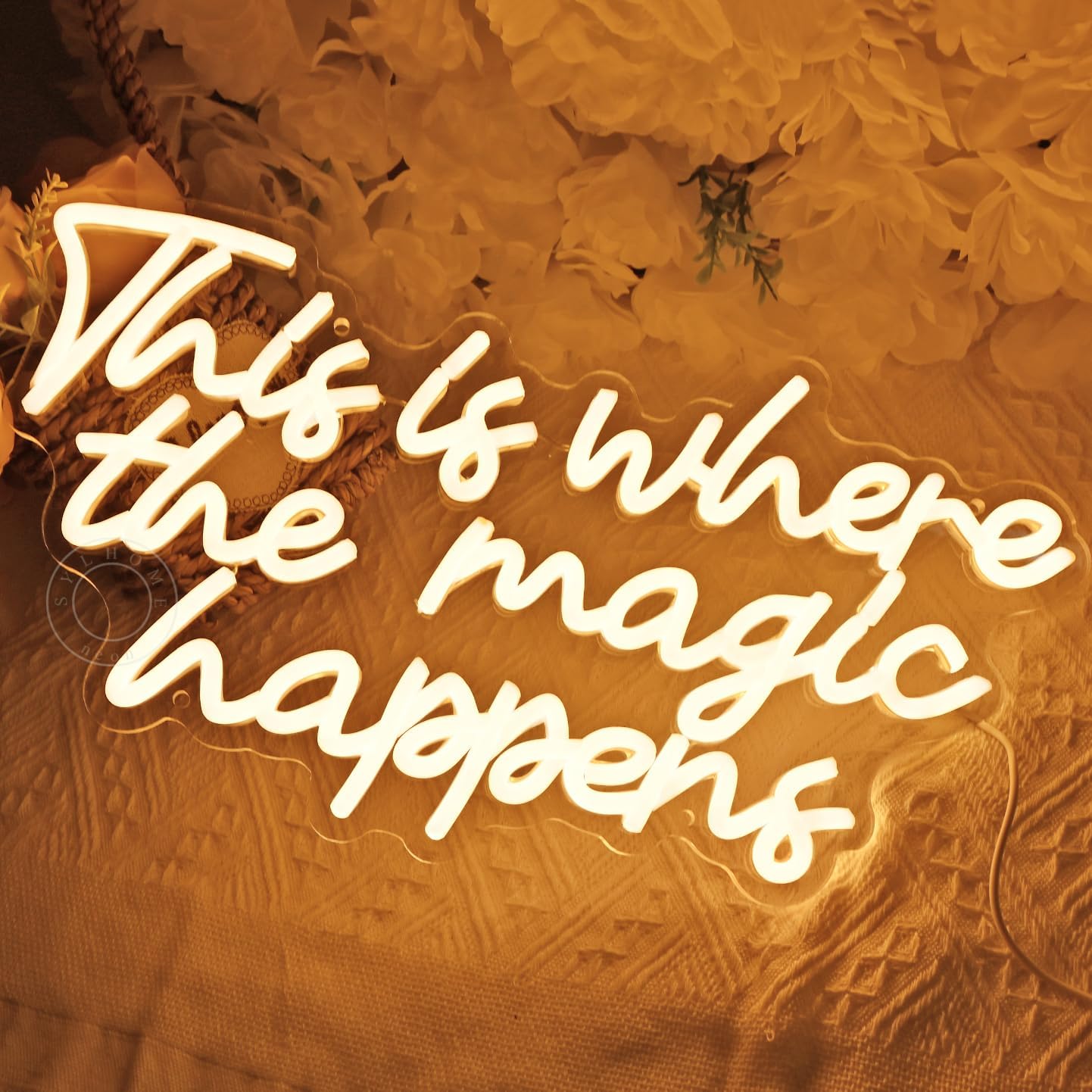 SYLHOME This Is Where The Magic Happens Led Neon Light Sign Bedroom Wedding Birthday Party Wall Decor Sign Bar Pub Kids Room Decoration USB 16.9" X 8.9" Warm White