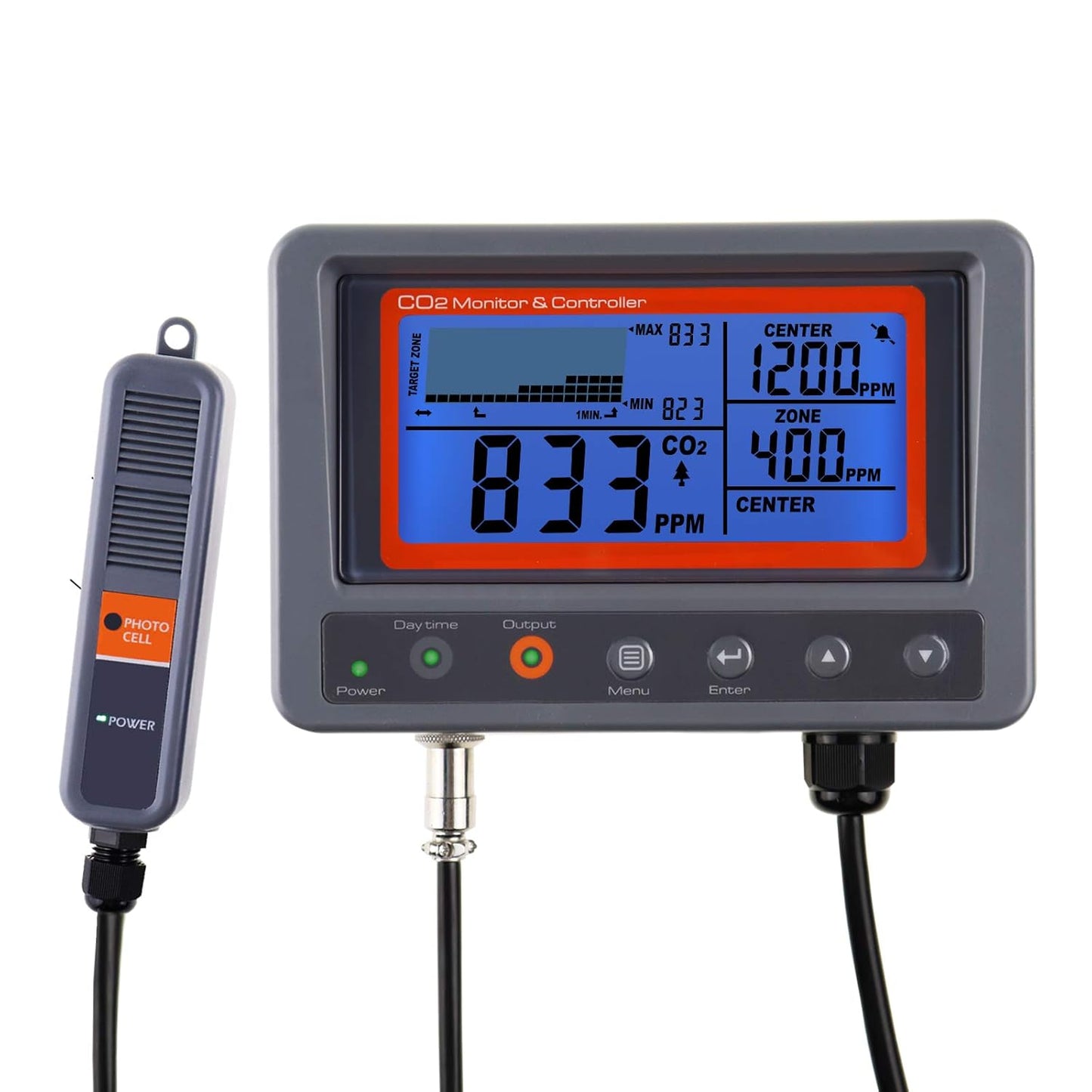 CO2 Controller Carbon Dioxide Controller CO2 Meter Monitor with Relay Function 4.5m Cable NDIR Carbon Dioxide Sensor Probe for Grow Room, Plant, Grow Tent, Greenhouse, Garden, Indoor