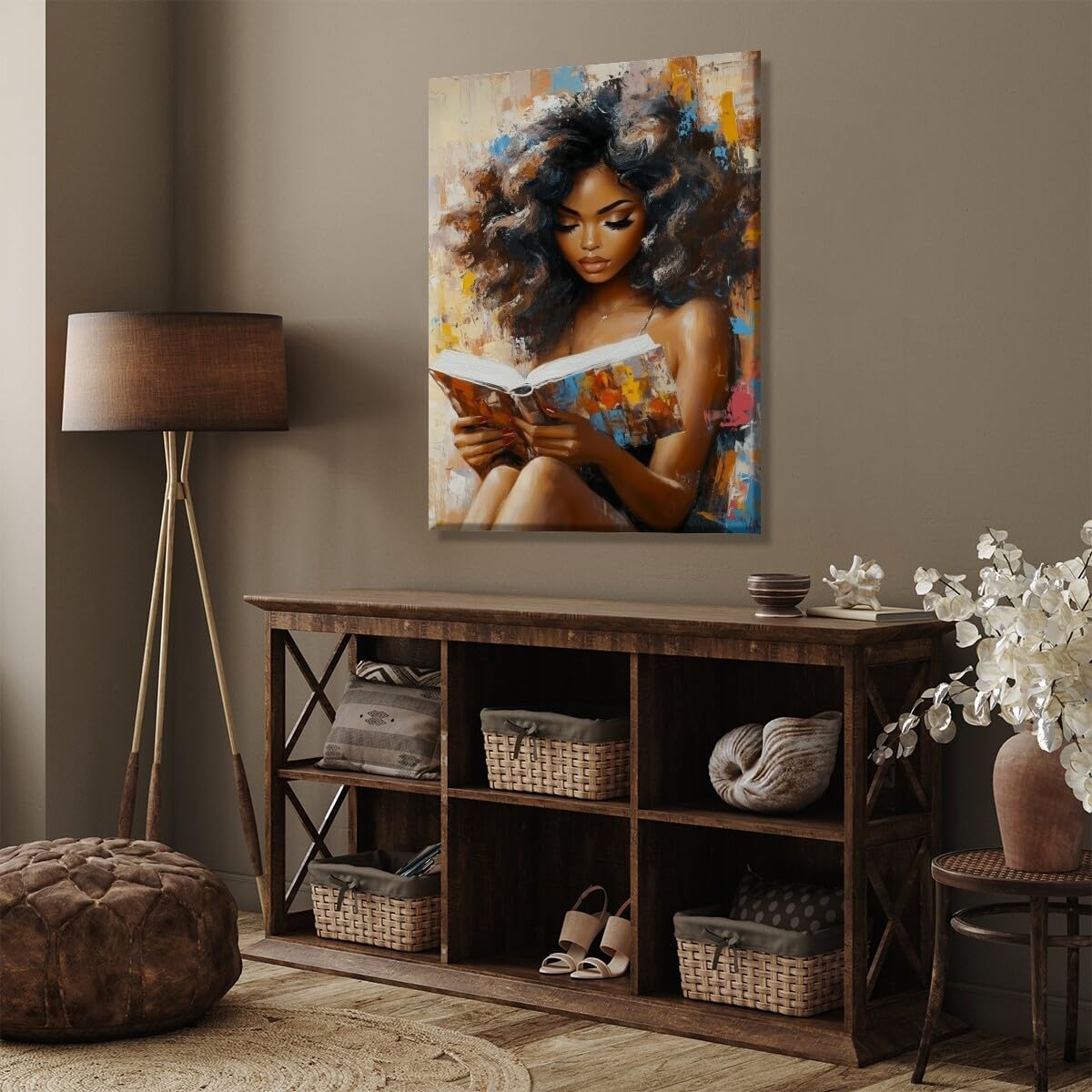 Mpgloquial African Black Woman Wall Art Beauty Lady Reading Book Canvas Oil Painting Posters Trendy Black Girl Poster Inspired Wall Decor Aesthetics for Apartment Dorm 8x12inch Unframed