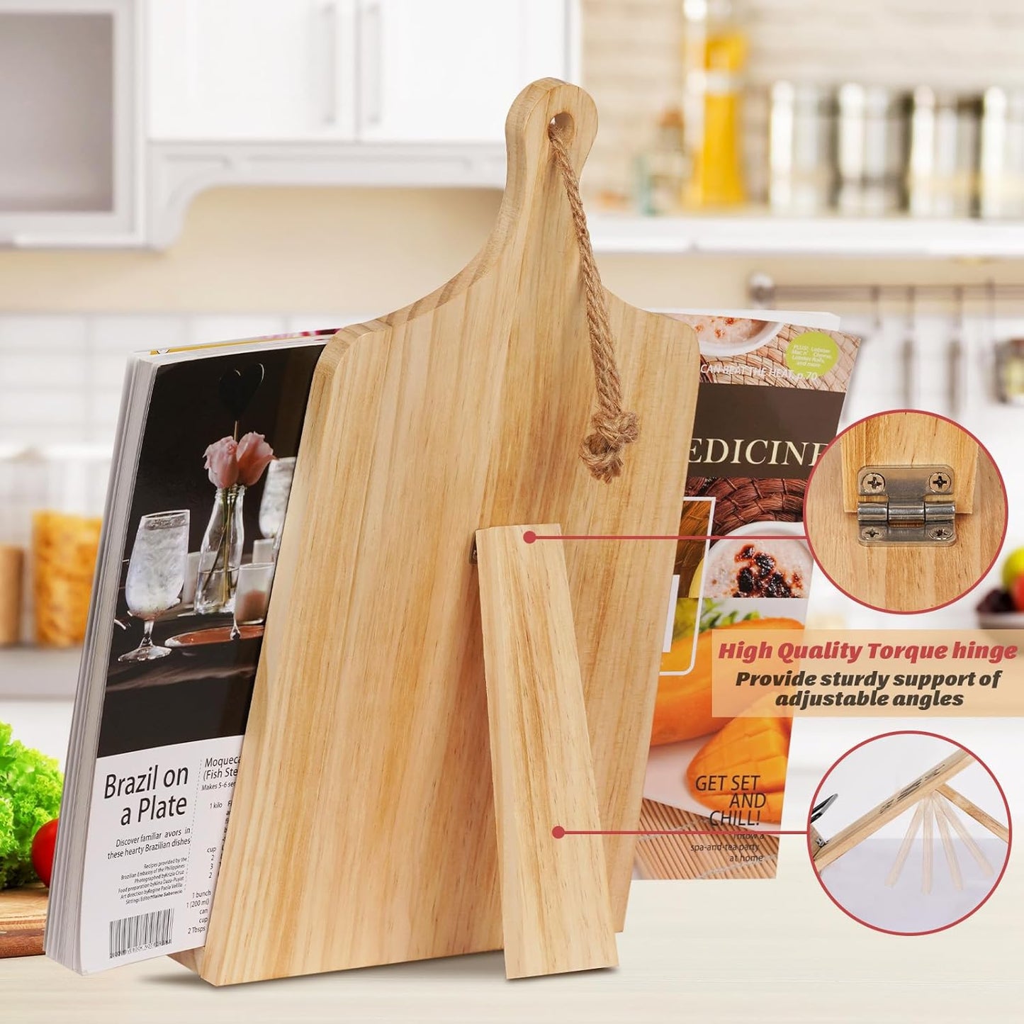 Kitchen Conversion Chart Cookbook Stand, Wood Cook Book Holder, Recipe Cookbook Holder Stand with Kitchen Counters, Baking Valentines Day Birthday Gifts for Women, Accessiores for Holding Cookbooks