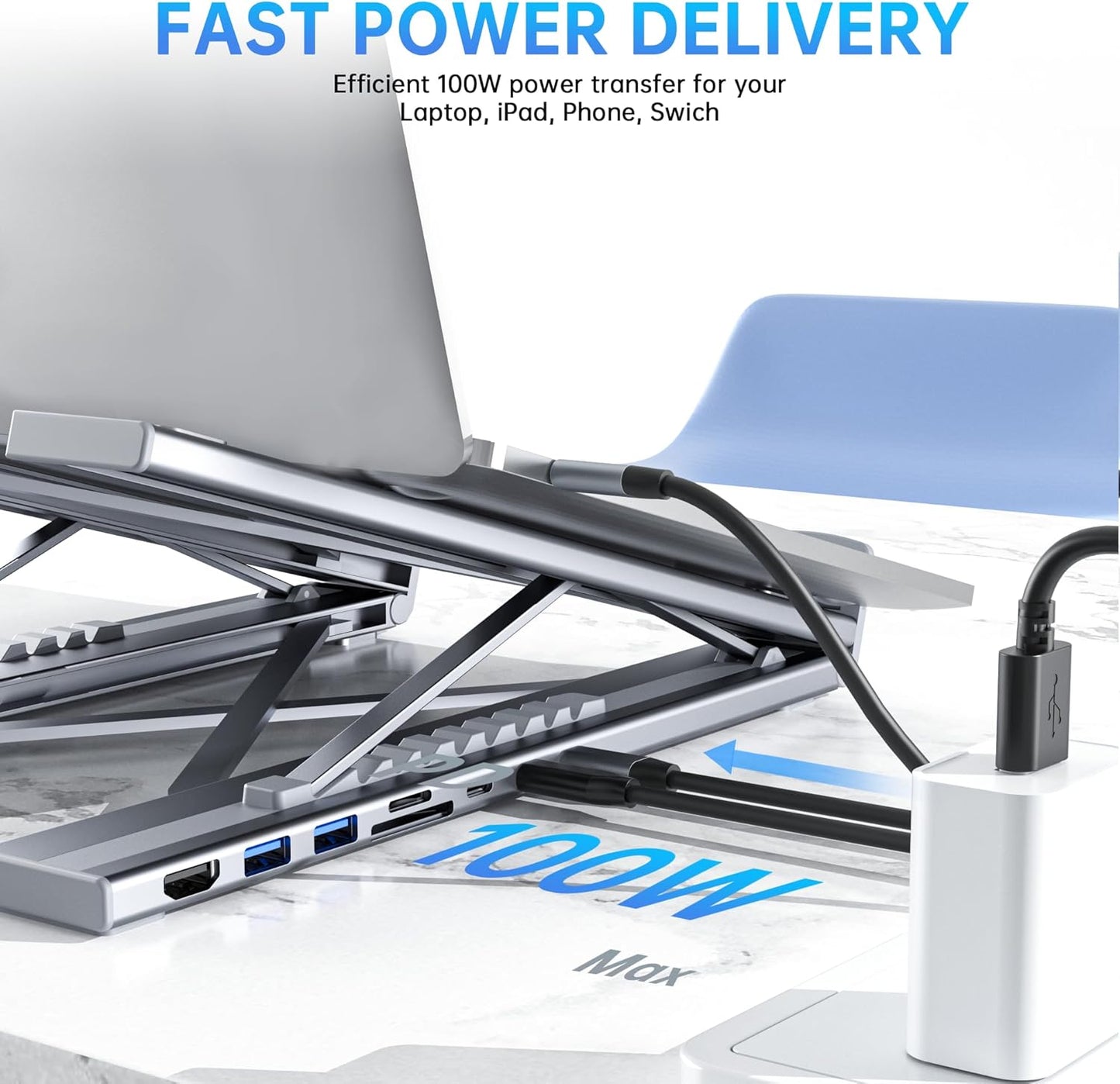 Laptop Docking Station Stand, 8 in 1 USB C Hub HDMI Portable Laptop Stand with USB Ports, USB C Multiport Adapter USBC Dock Station Computer Holder for MacBook Pro/Air, Dell, HP, Lenovo, ASUS