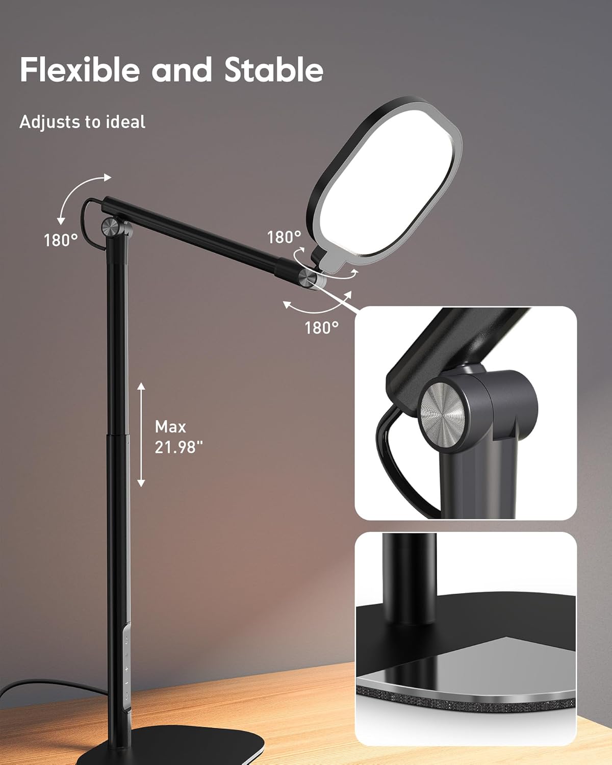 Led Desk Lamps for Home Office with Base, Tall Desk Lamp with 50 Light Modes & Memory and Timer Func Computer Light, Flexible Adjustable Table Lamps for Video Conference, Architect or Study