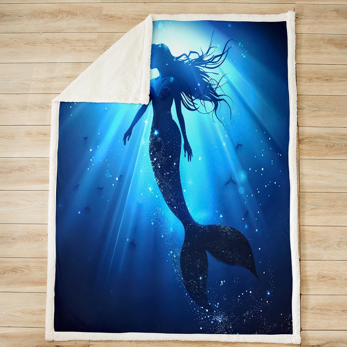 Feelyou Mermaid Sherpa Throw Blanket Ocean Marine Theme Fleece Blanket for Sofa Couch Women Sea Underwater World Fuzzy Blanket Dreamy Creature Sealife Room Decor Baby 30"x40" Blanket
