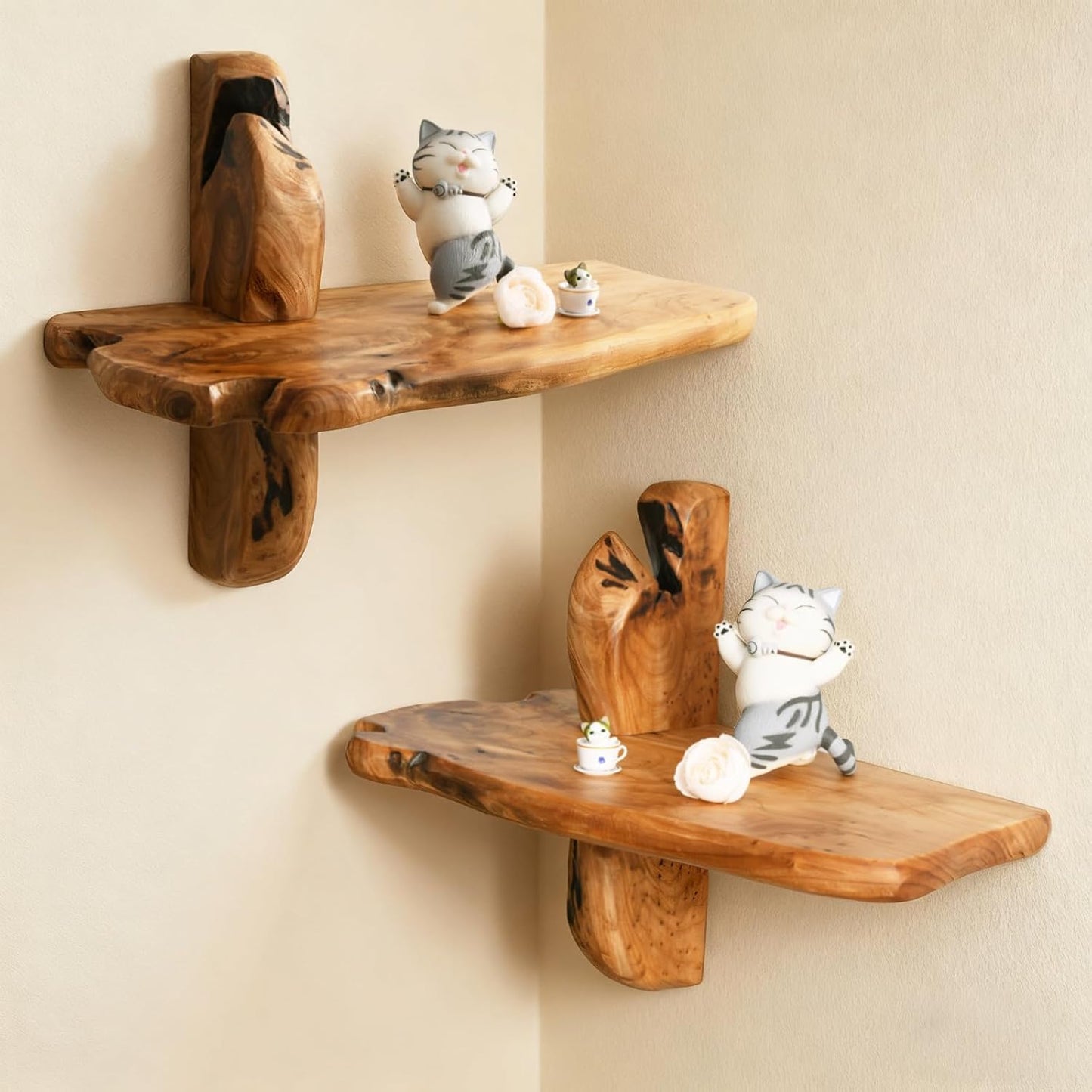 Live Edge Wall Mounted Beside Shelf – 16" Set of 2, Floating Nightstand Handcrafted Root Cedar Bedside Floating Shelf, Unique Natural Wood Wall Decor for Bedroom, Living Room, or Entryway
