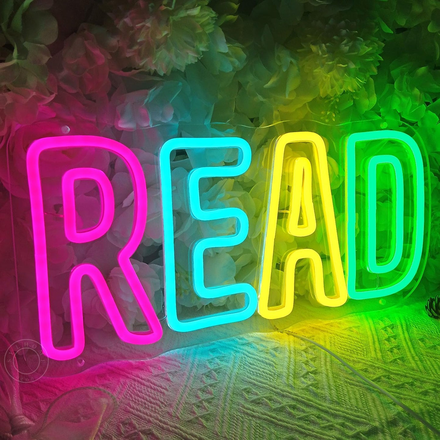 SYLHOME Read Led Neon Light Sign Library Classroom Bedroom Kids Room Funny Colorful Book Wall Sign Decor Nursery Christmas Birthday Decoration USB 15.75"X7.32"