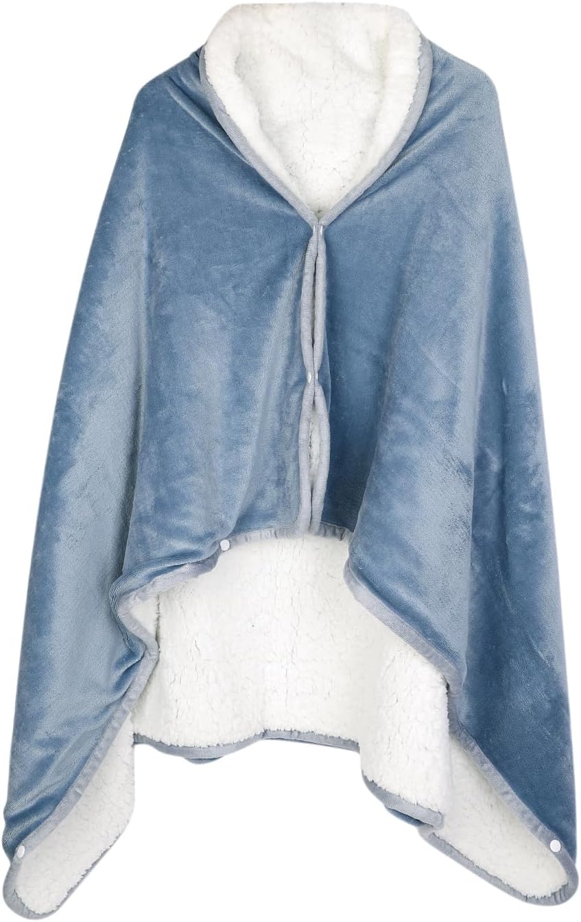 SIQITECHNO Wearable Shawl Blanket Flannel Fleece Lined Poncho Blanket with Buttons Warm Sofa Shawl Wrap Cape Throw Blankets