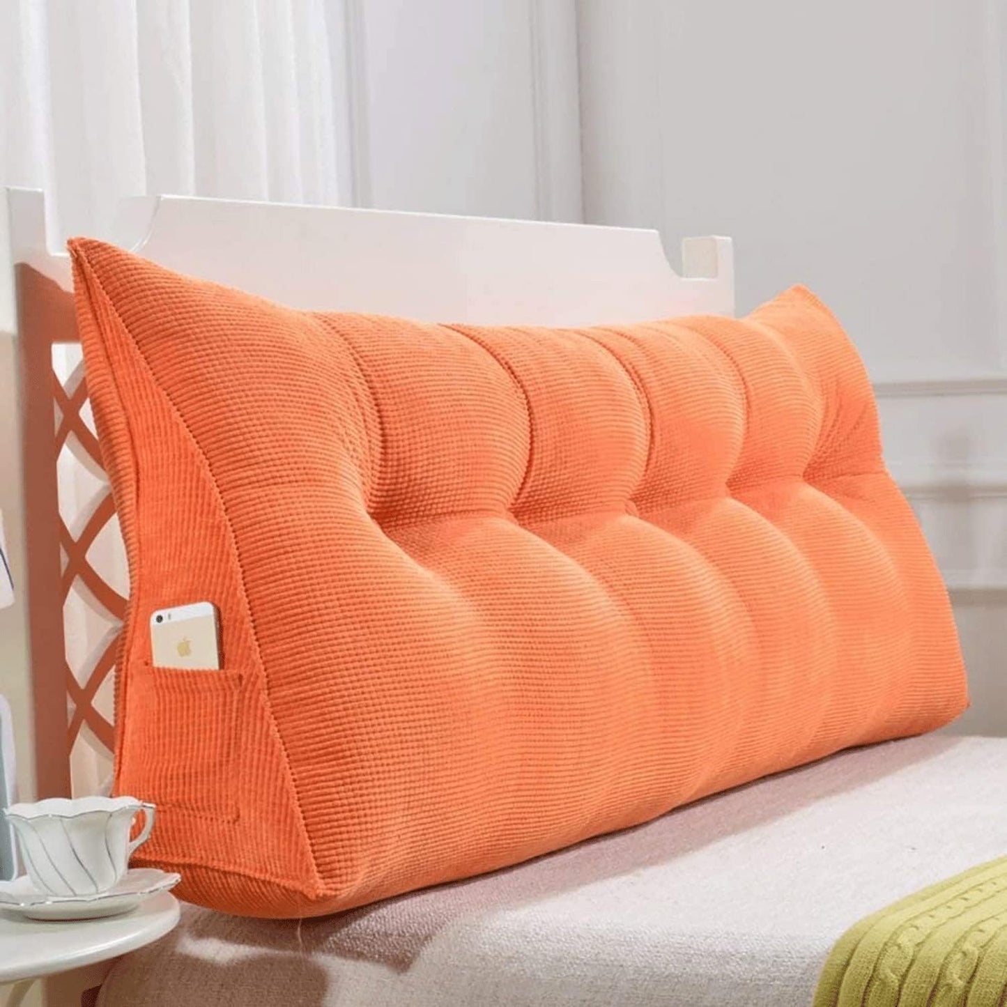Large Headboard Backrest Triangular Reading Pillow Bolster Positioning Support Wedge Pillow with Removable Cover(Size:180x20x50cm(71x8x20inch),Color:Orange)