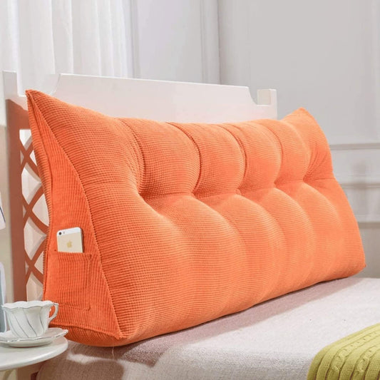 Large Headboard Backrest Triangular Reading Pillow Bolster Positioning Support Wedge Pillow with Removable Cover(Size:180x20x50cm(71x8x20inch),Color:Orange)