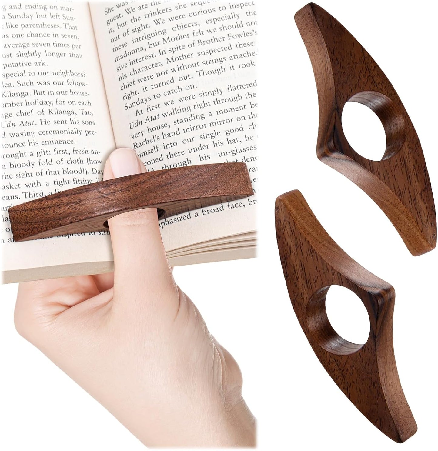 2Pcs Book Page Holder Thumb Book Page Holder for Reading with One Hand Book Thumb Page Holder Reading Accessories for Book Lovers Thumb Bookmark (Walnut)