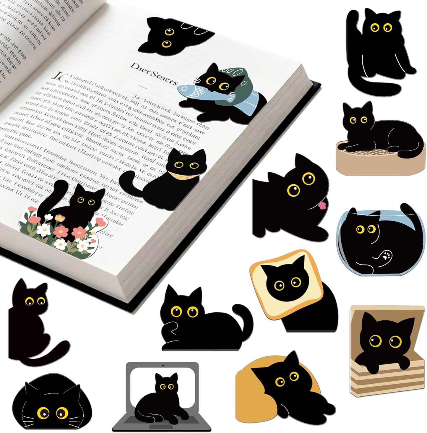 30Pack Cute Black Cat Bookmark Magnetic Bookmarks for Reading Women Men Kids Teacher Book Lovers Gifts, Unique Personalized Bookmarks Bulk Magnet Bookmark Clips Pretty Funny Novelty Page Book Markers