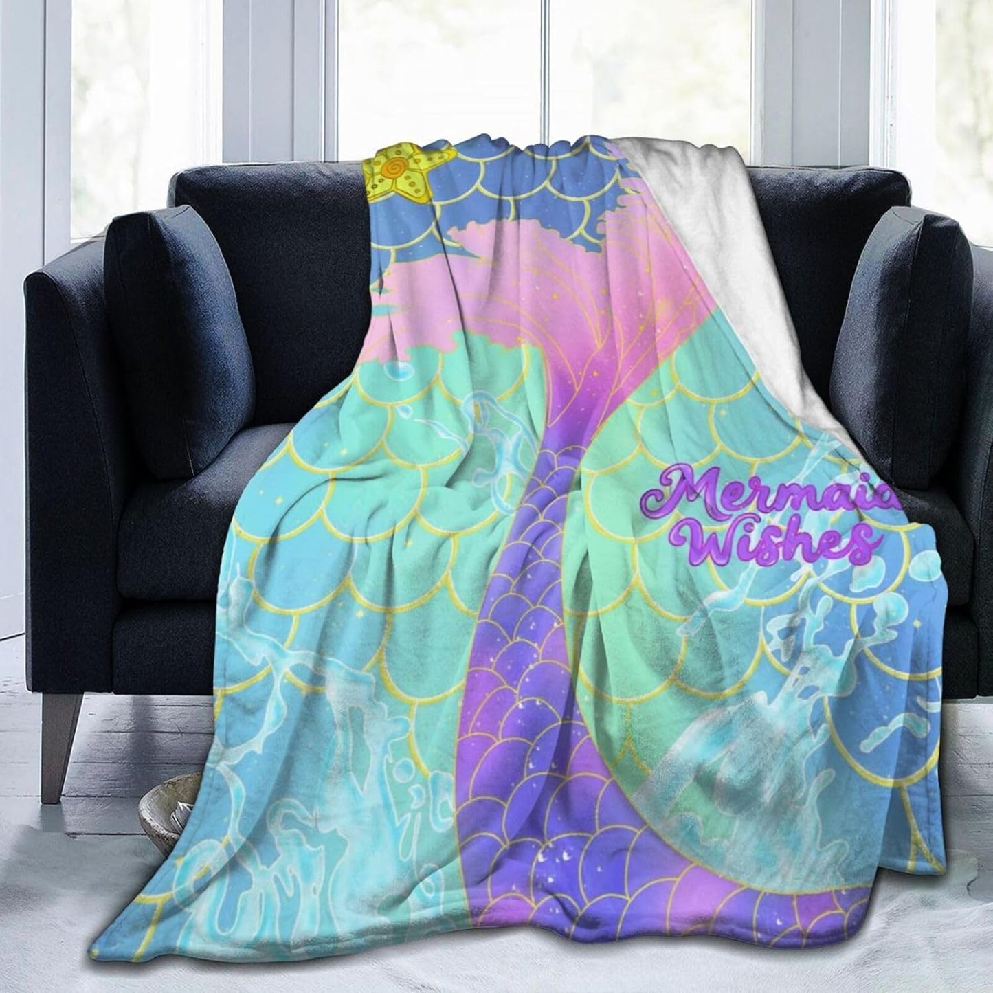 Mermaid Blanket, Cute Mermaid Tail Scales Fuzzy Soft Cozy Warm Mermaid Throw Blanket for Girls Kid, Fleece Blankets Couch Sofa Bedroom Nursery Bed Throws Blankets 50x 60inch