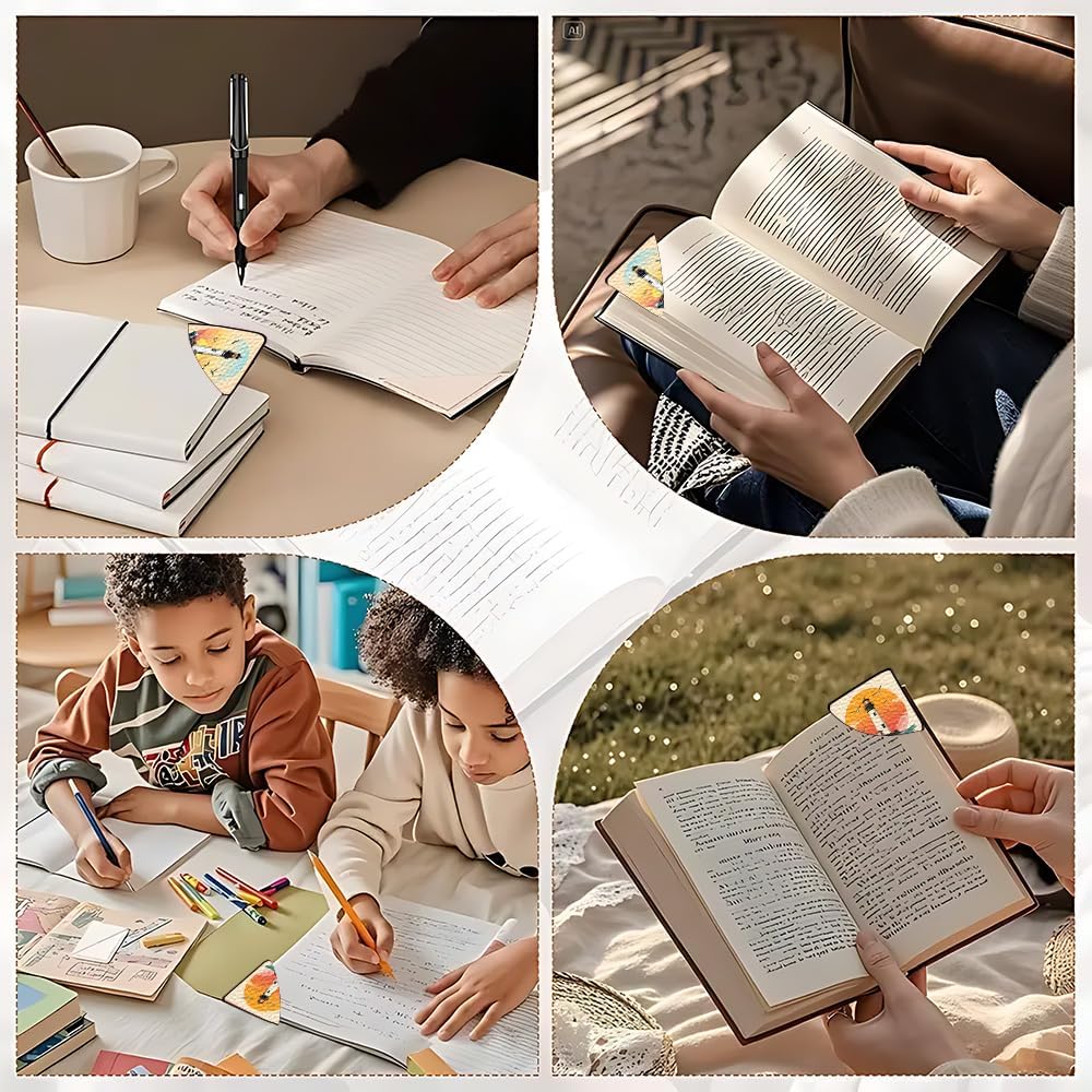 2 PC Bookmark Set, 3.54 x 3.54 Inch Lighthouse Ocean Sunset Design Reading Page Marker with Seagull and Wave Pattern for Students, Teachers and Book Lovers