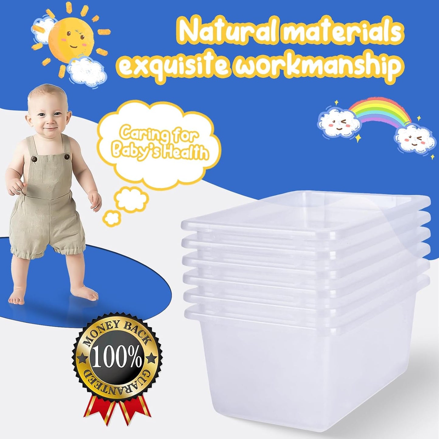 8 PACK Clear Cubby Bins without Lid, Classroom Storage Book Bins Toy Storage Organizer Small - Sturdy, Plastic Multi-Purpose Baskets Containers for Home Office School, Nursery, Playroom