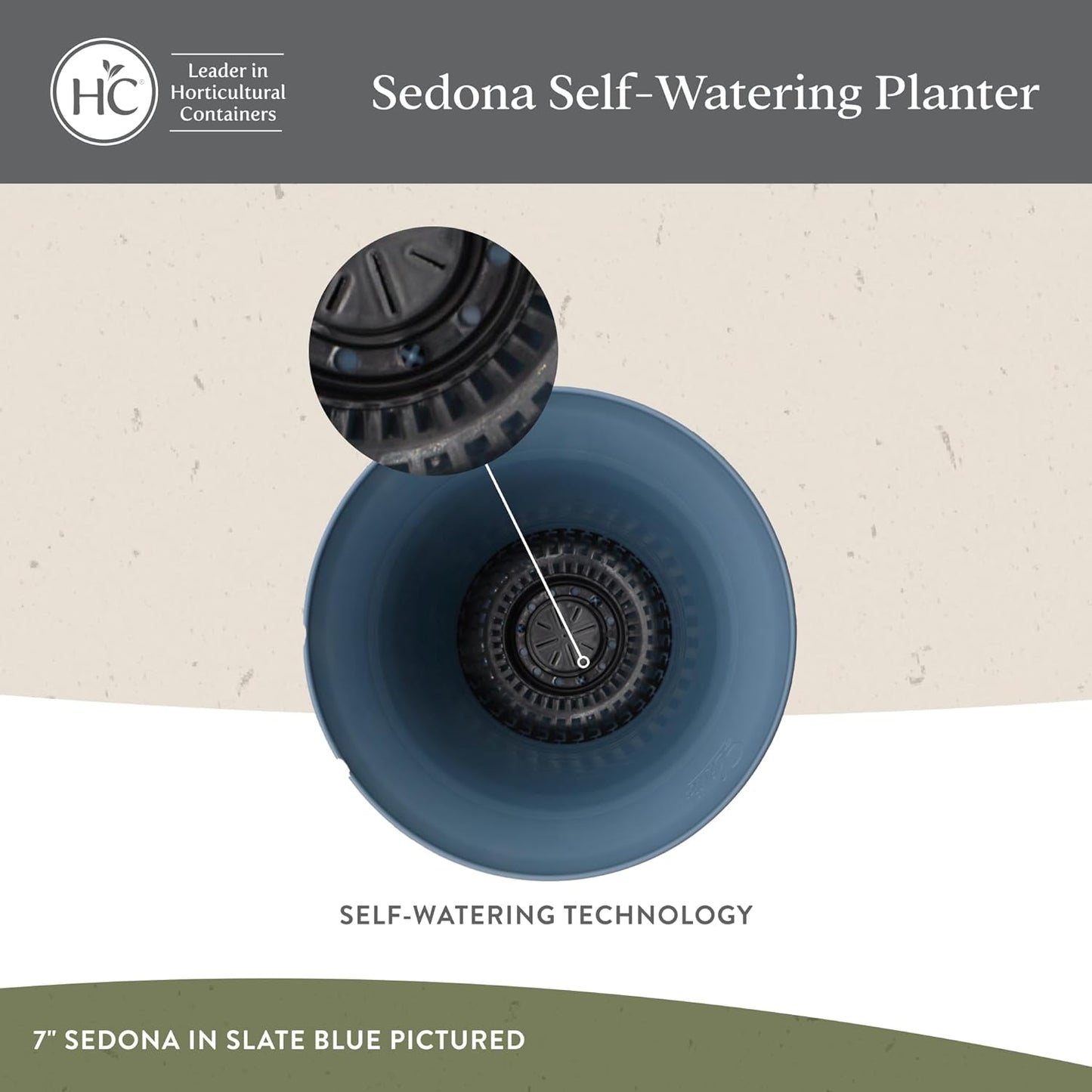 The HC Companies 14 Inch Sedona Round Self Watering Planter Pots, Lightweight UV-Resistant Plastic Indoor & Outdoor Planters, 2-Pack Flower Pots for Garden & Home Decor, Cottage Stone