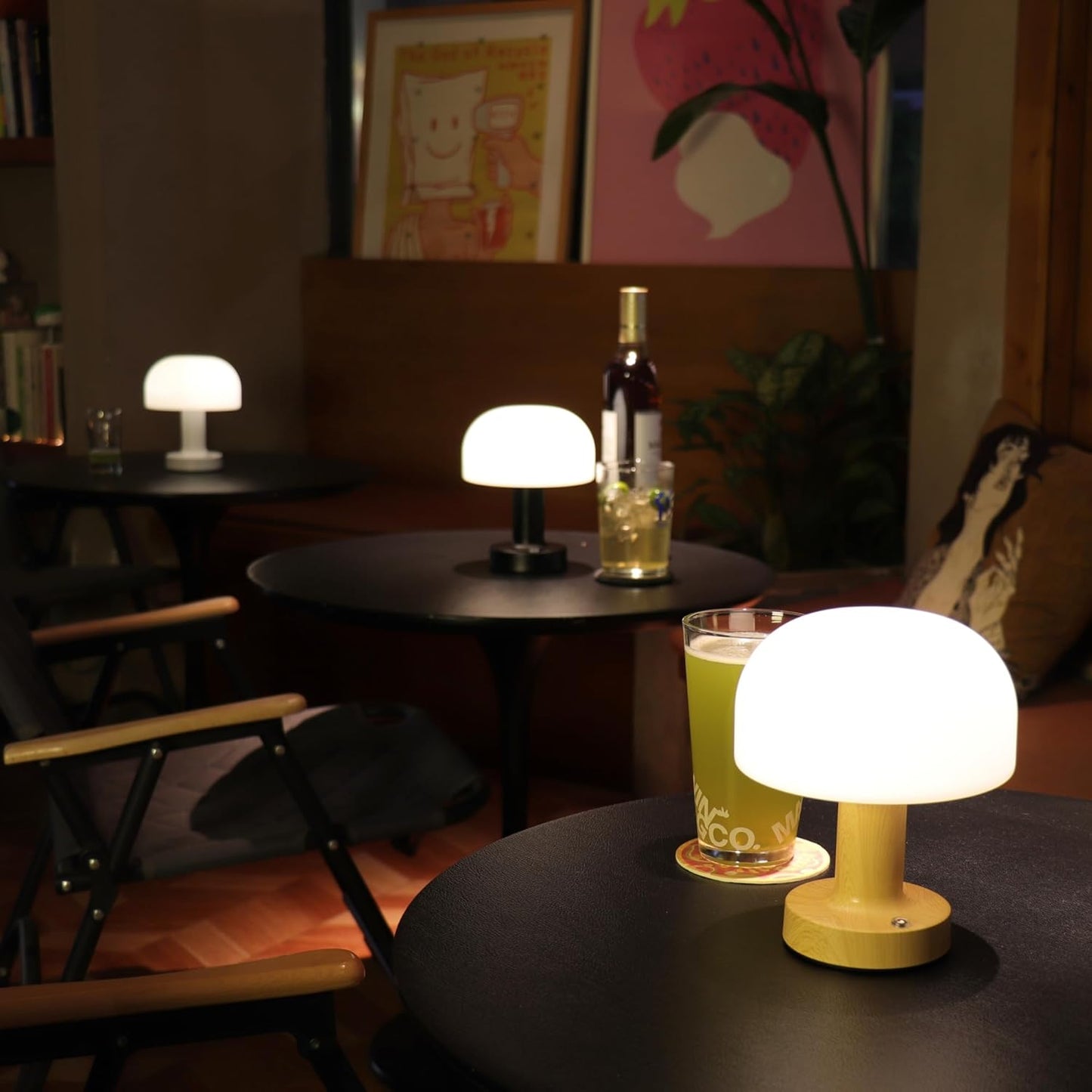 Small Mushroom Table Lamp, Cordless Night Light with 2600mAh Rechargeable Battery, Stepless Dimming Desk Lamp with 3 Colors for Bedroom/Patio/Living Room (White-1)