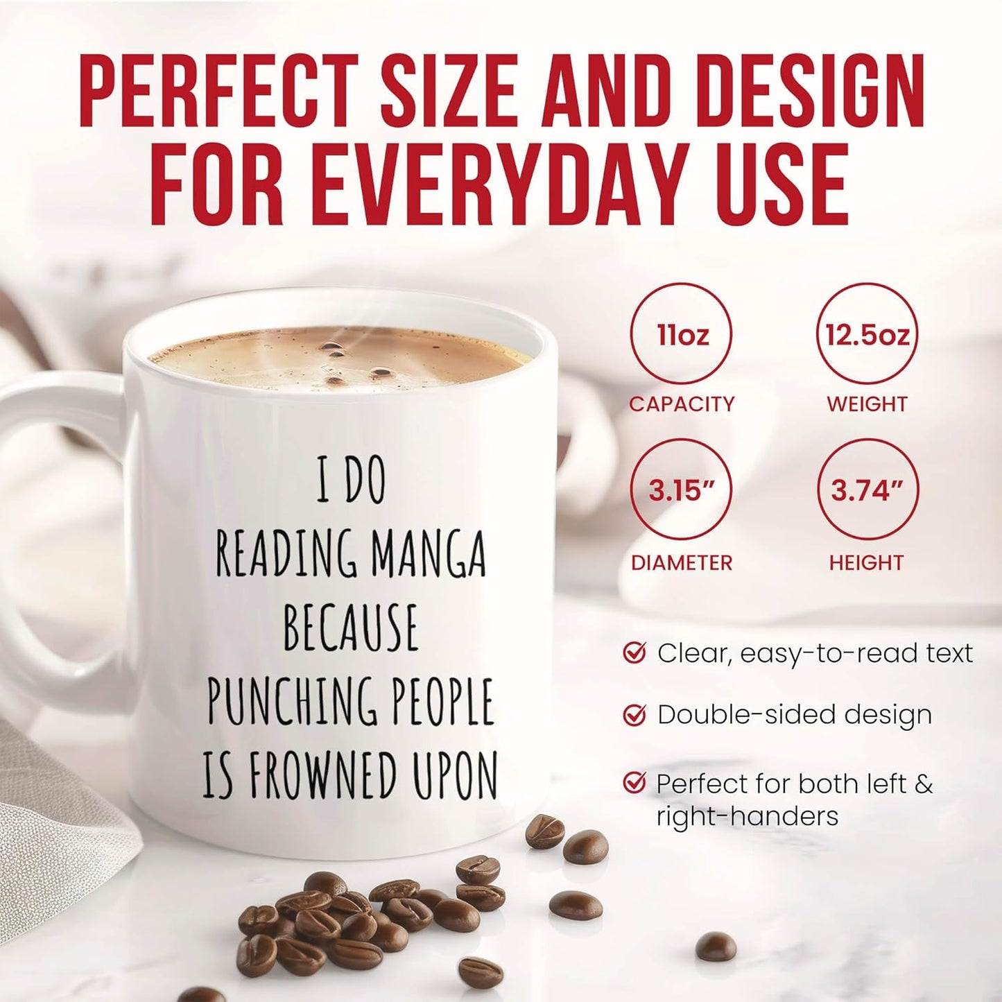 Funny Reading Manga Mug - Comic Book Coffee Cup - Funny Gift From - Anime Tea Mugs - Graphic Cups - 11 Oz Ceramic Gifts For Otaku, Birthday, Him, Her, Day, Con Attendee, Story Enthusiast, Illustration