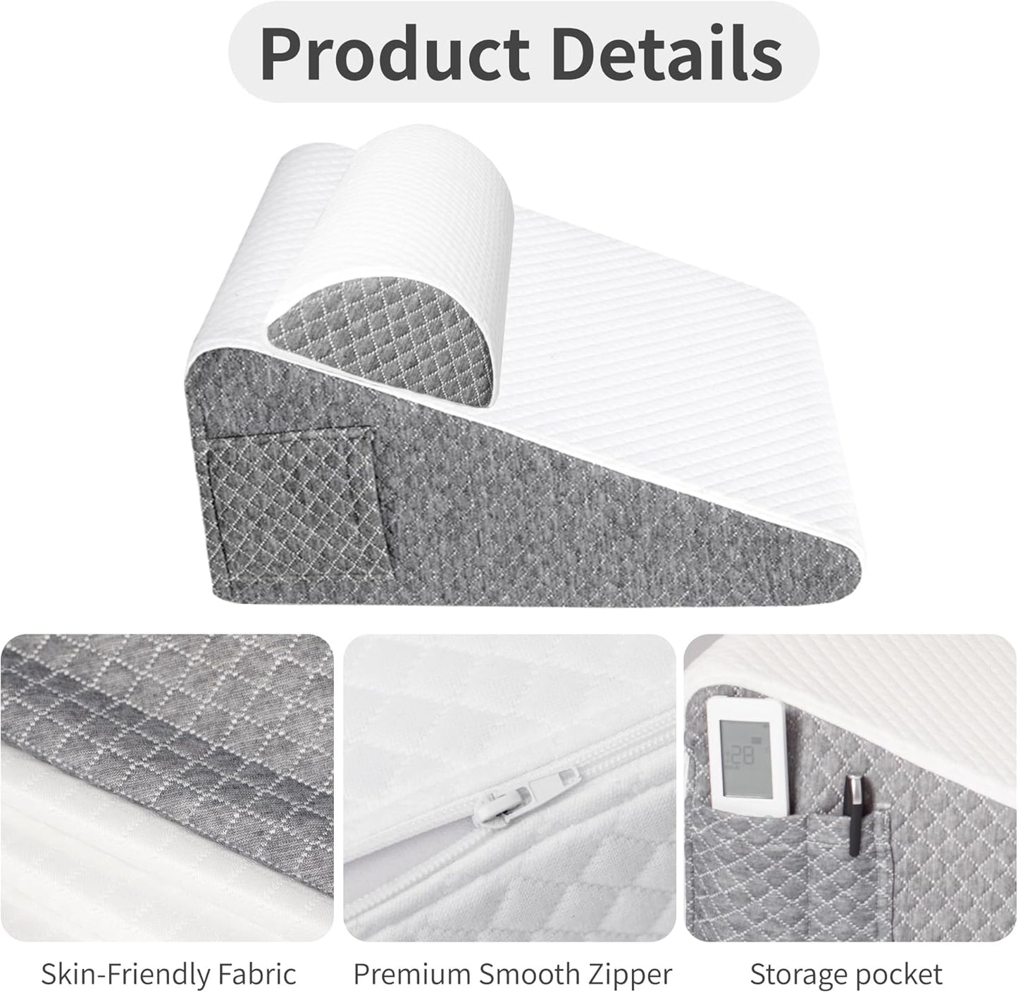 2PCS Wedge Pillow Set for After Surgery, Adjustable Bed Wedge Pillow Headboard with Memory Foam Neck Cushion – for Ac