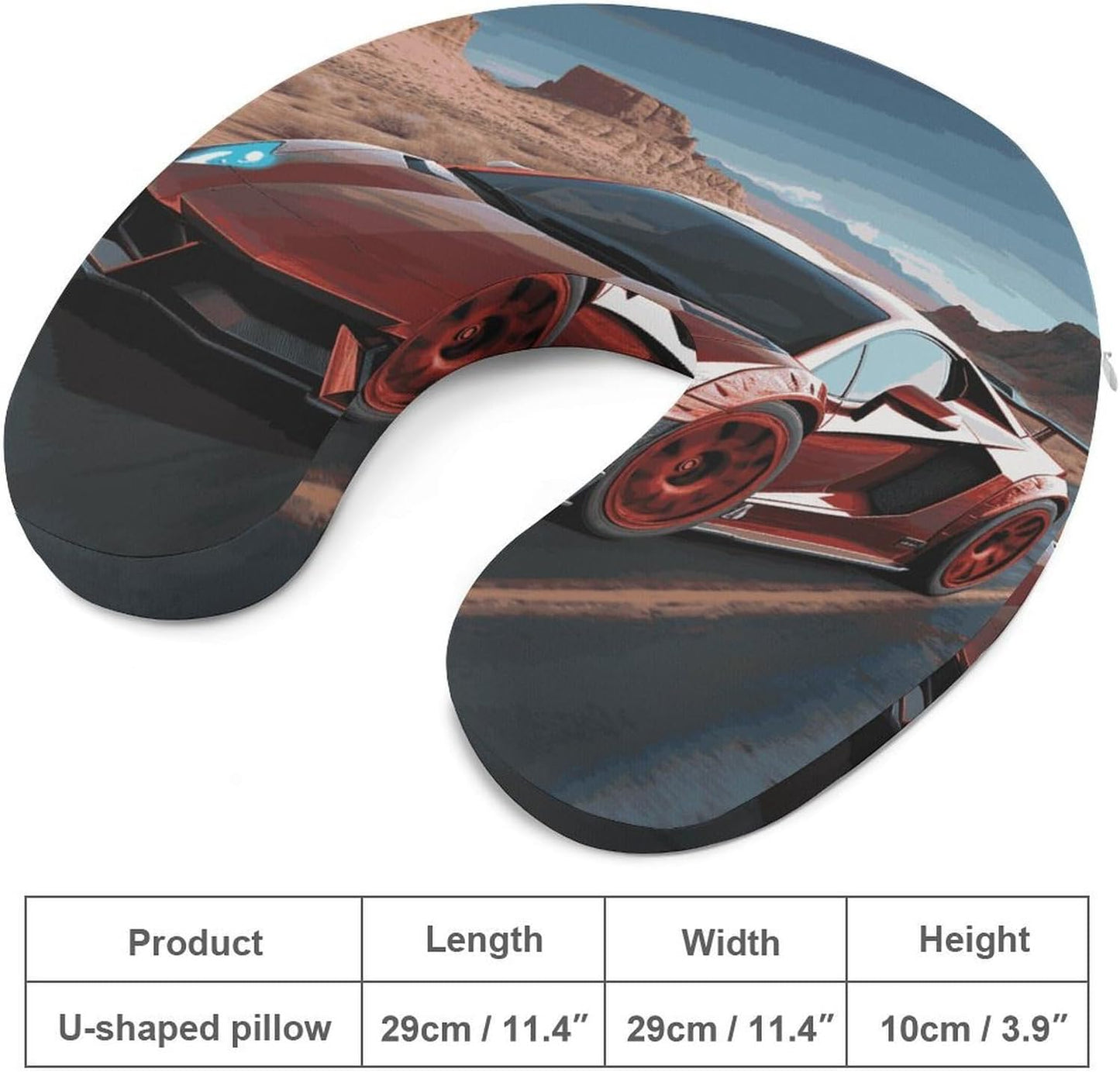 Red Race Car Neck Pillow Memory Foam U Shaped Pillows Portable Pillows for Shoulder Travel Head Support Pillow with Concealed Zipper for Airplane Car Home Office