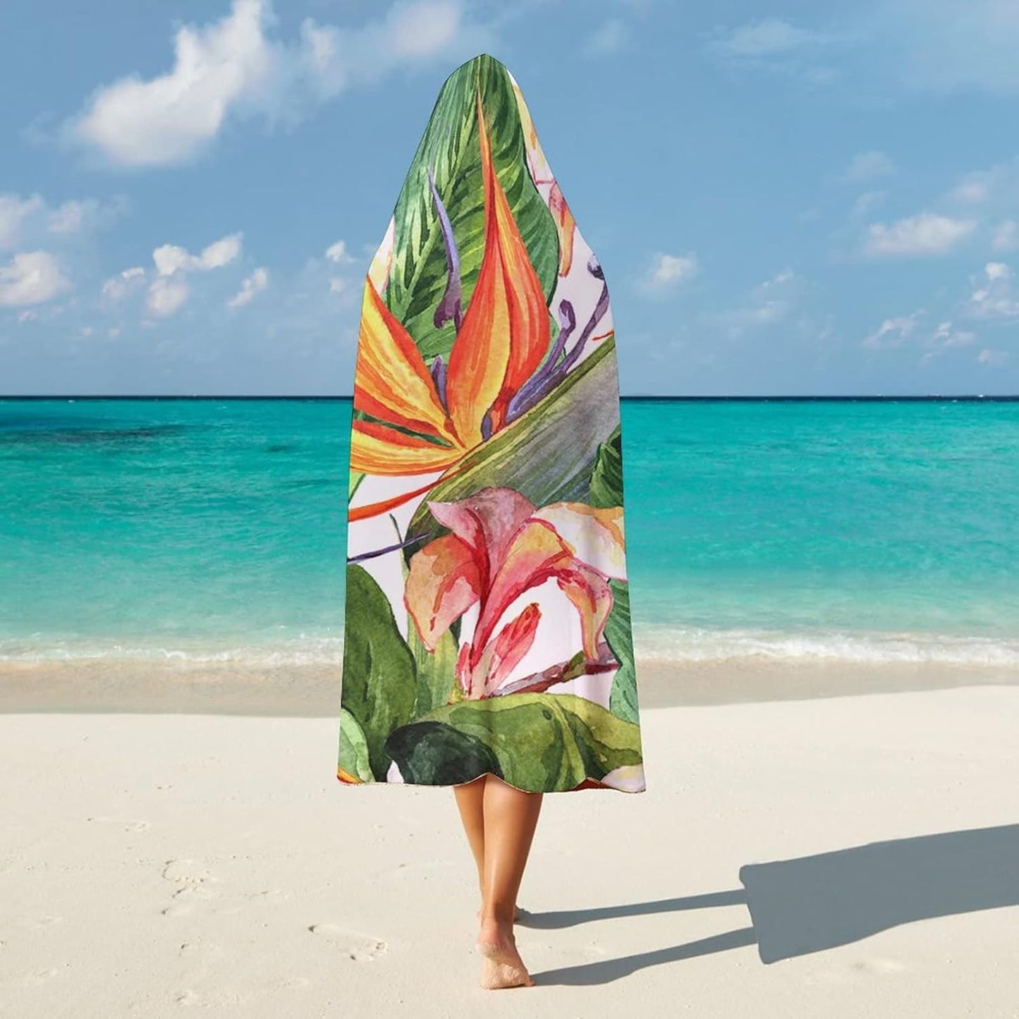 Throw Blankets, Tropical Women Men Hooded Blanket, Exotic Flowers Bird of Paradise, Soft Warm Cozy, 40 x 50inches, Studying Reading Snuggling Napping Office, Multicolor