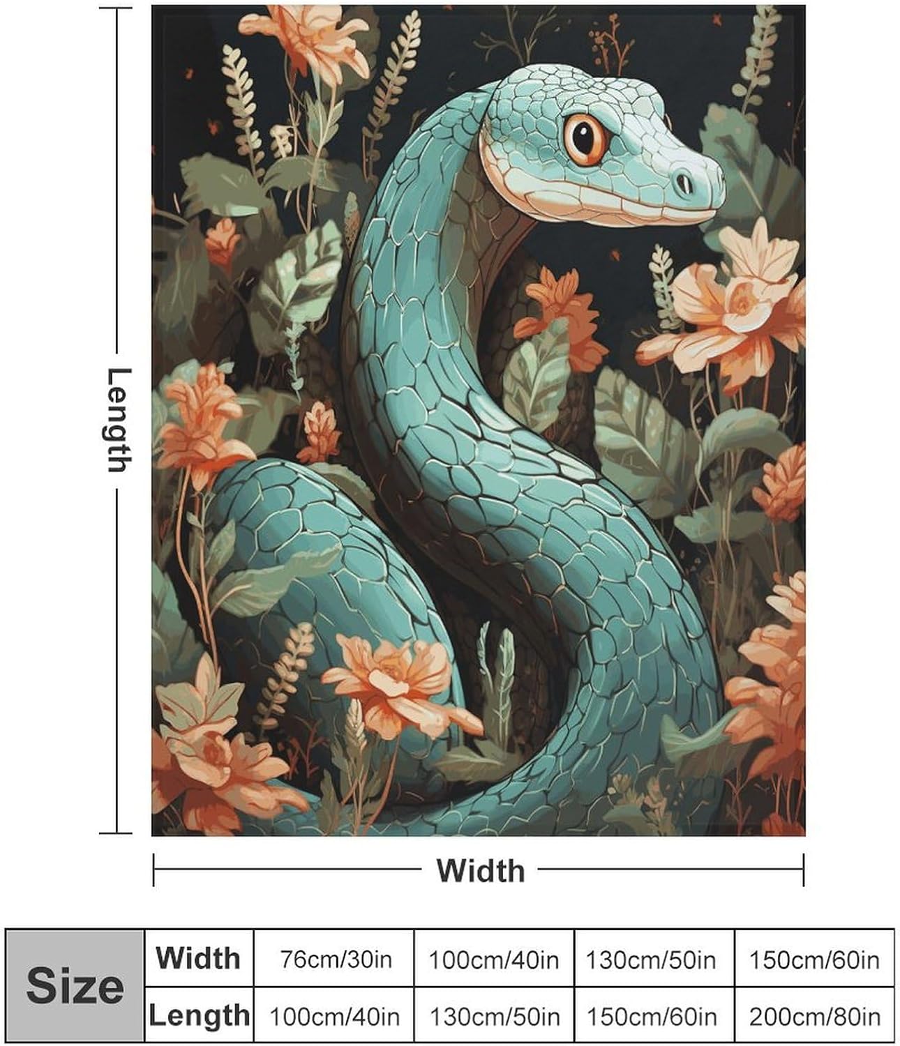 Snake and Flower Blanket Super Soft Lightweight Throw Blanket Cute Cozy Warm Bed Blanket Decorative Fuzzy Blanket All-Season Home Decor Gift for Sofa Couch Living Room 60"*80"（150 * 200cm）