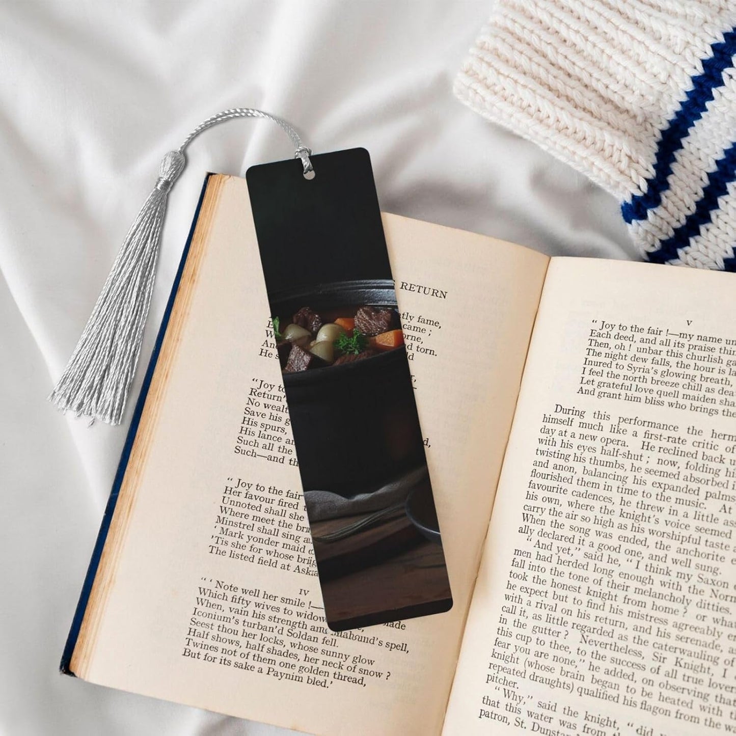 One Pot Gourmet Bookmarks Gifts for Women Men, Wooden Bookmarks for Book Lovers, Vintage Book Marks Ornaments with Tassel, Unique Personalized Reading Page Markers Gray