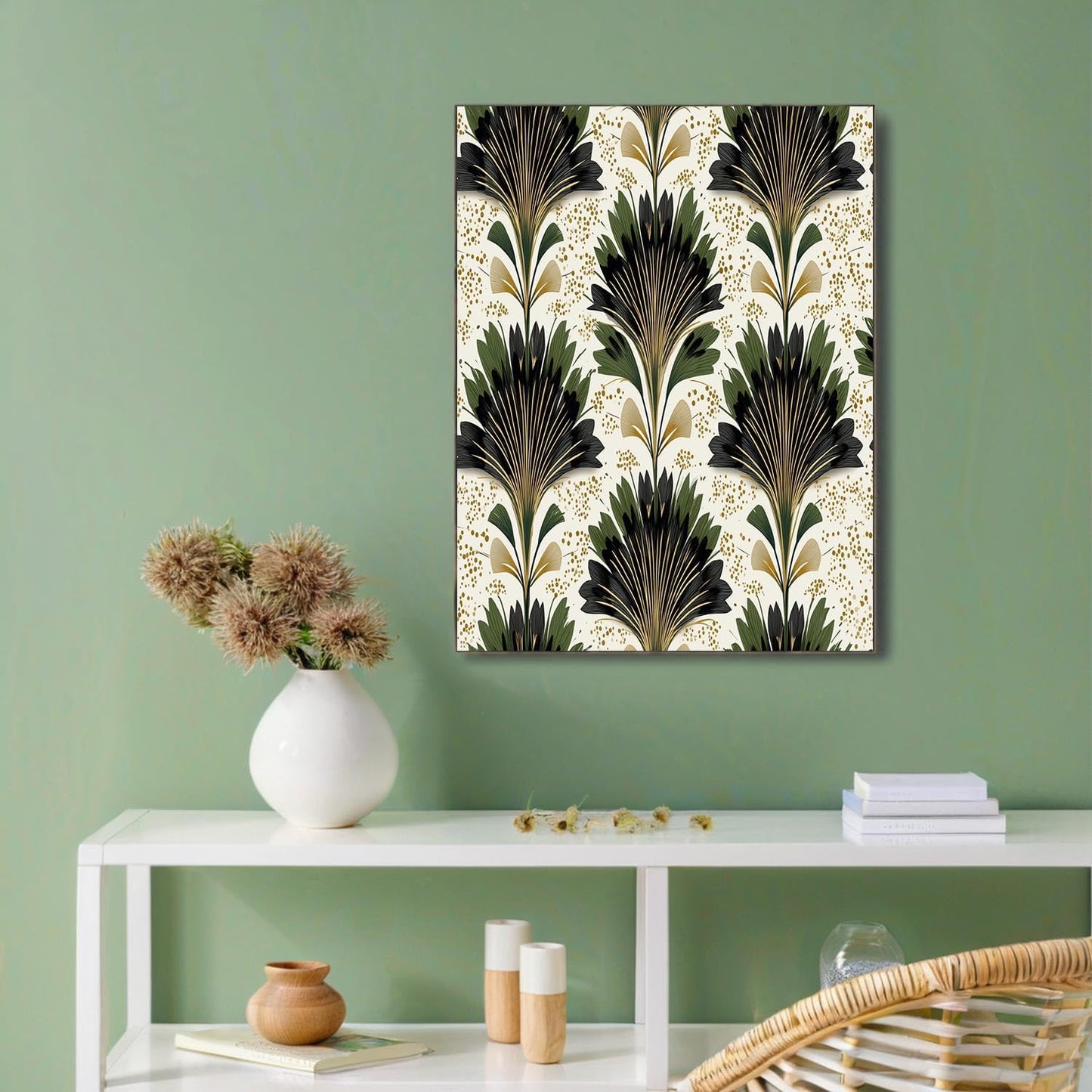 GDJSMIN Art Deco Wall Art, Scalloped Floral Pattern Poster for Reading Room Living Room Decor 12x 16 inch Unframed