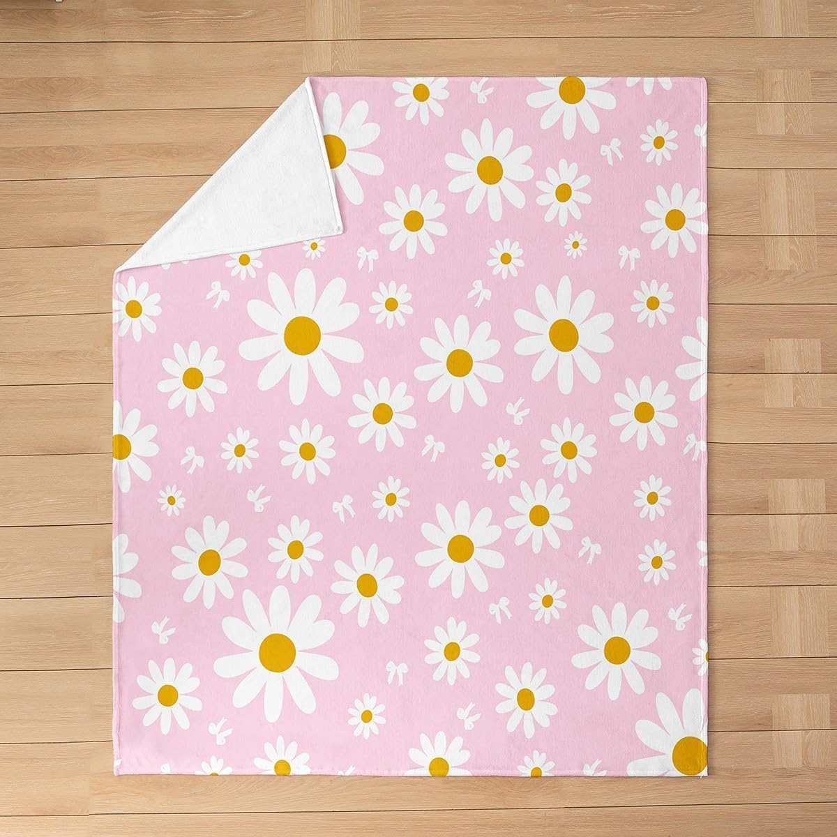Feelyou Pink Daisy Plush Throw Blanket Daisy Flannel Blanket Throw 50"x60" Floral Printed All Season Botanical for Couch Bed Sofa Bedroom Decor
