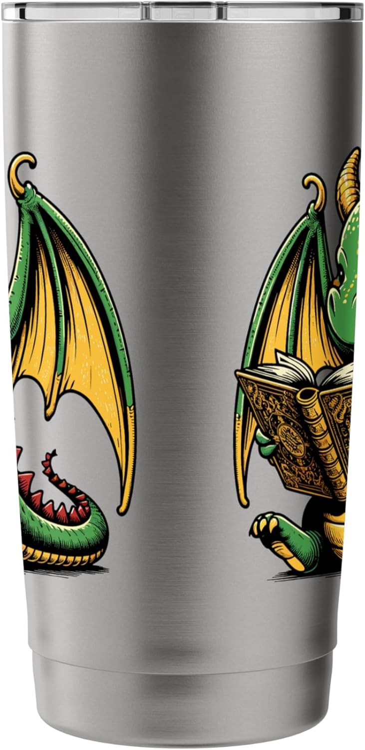 Dragon Reading Book Bookworm Books Dragon Lover Learning Stainless Steel Insulated Tumbler