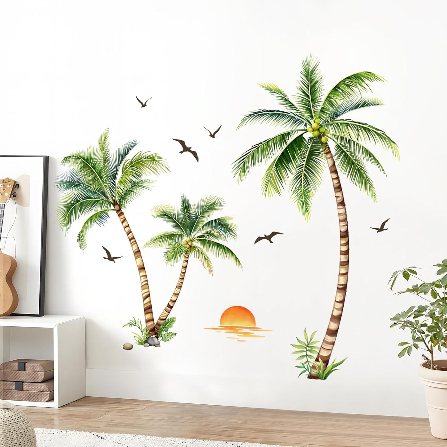 Large Palm Tree Wall Stickers, Tropical Coconut Tree Wall Decals Peel and Stick Wall Decal Self Adhesive Home Decor for Bedroom Office Sofa Backdrop