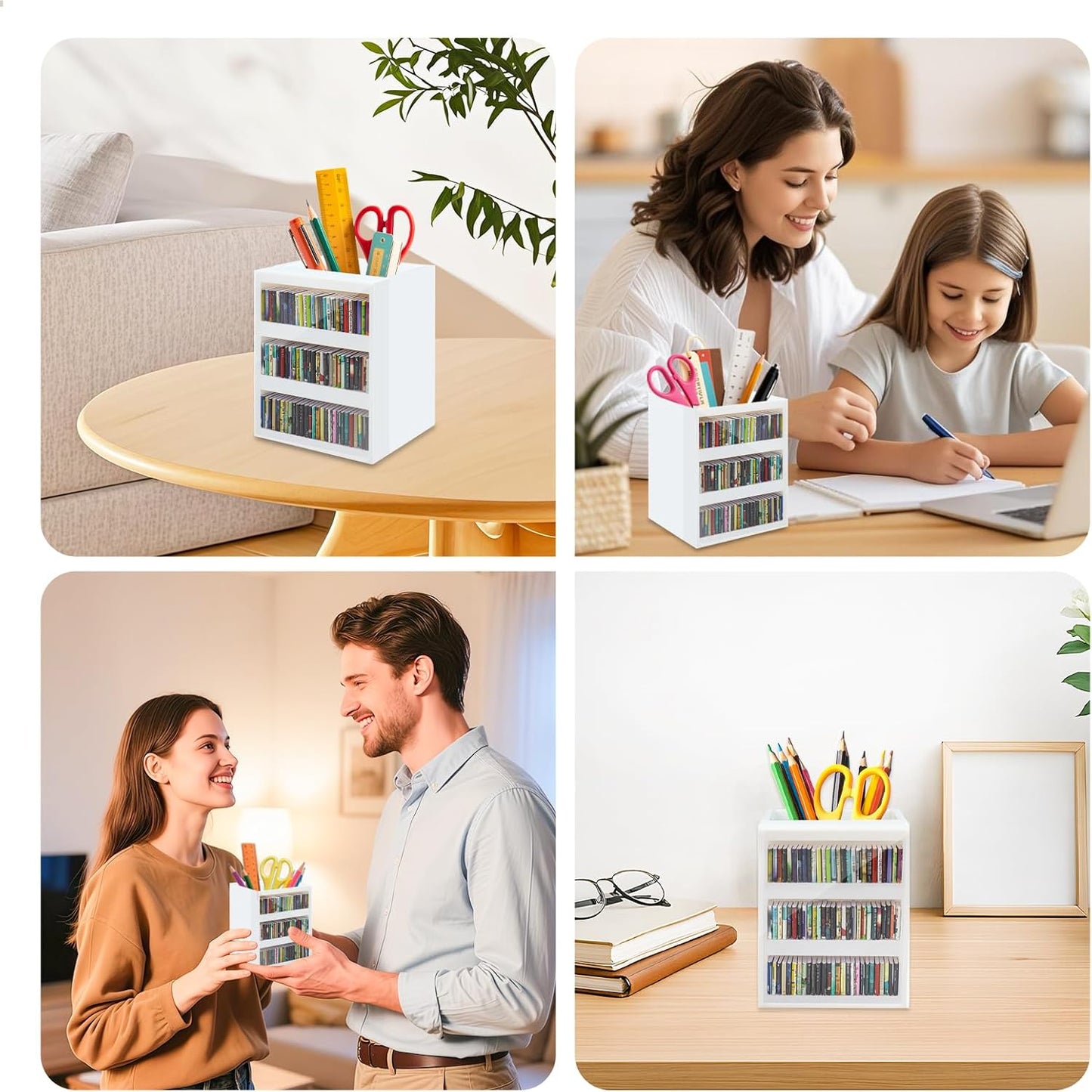 Anxiety Bookshelf Ornament Mini Bookshelf Miniature Library with 100pcs Mini Books, Mini Bookstore, Shake Off Your Anxiety, Bookmark or Pencil Holder Organizer for Book Lovers Home Decor (White)