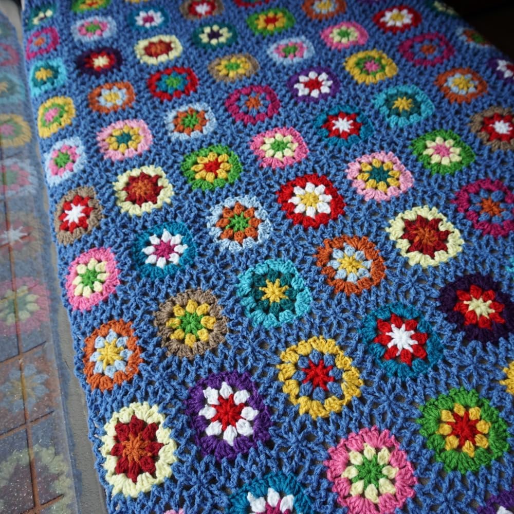 Handmade Granny Square Crochet Throw Blanket, Boho Patchwork Knitted Blanket for Couch Sofa Bed, Soft Decorative Afghan Blanket, Vintage Farmhouse Home Decor, Handmade Gift for Women59”x39”
