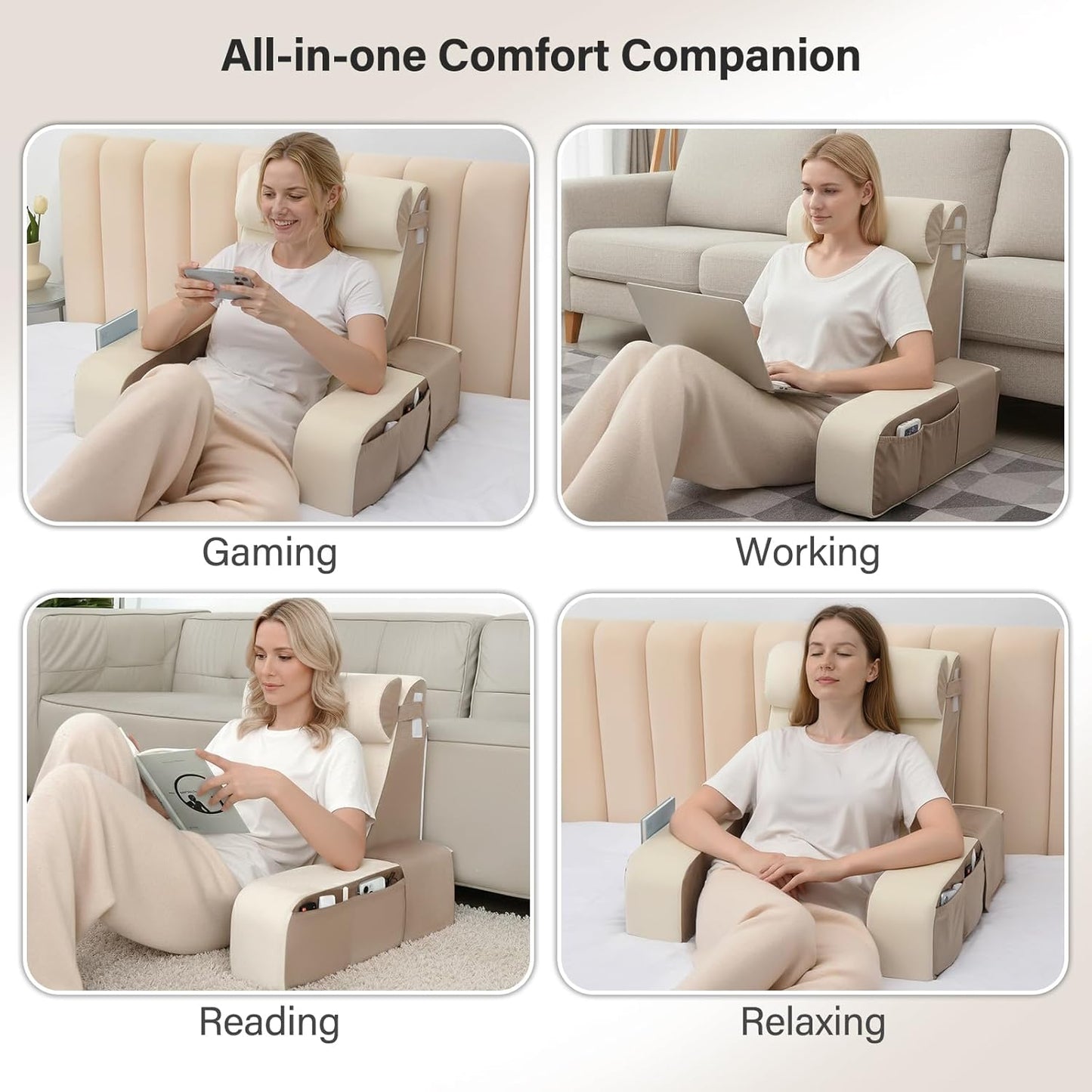 Vekkia 21" Reading Pillow for Sitting Up in Bed, 60° Ergonomic Wedge Back Pillow with Multi-Density Foam for Comfortable Support, XL Side Pockets, Bed Chair for TV, Gaming, Working, Nursing & Recovery