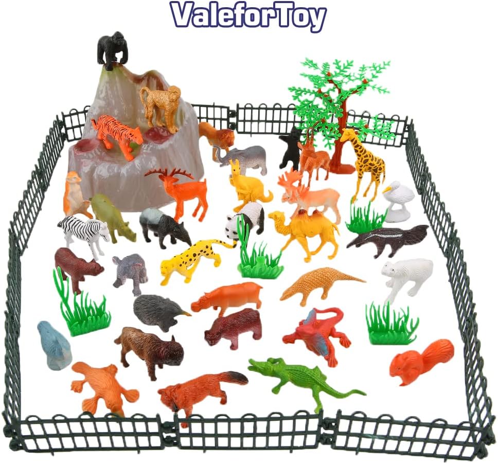 Animals Figure,54 Piece Mini Jungle Animals Toys Set With Gift Box,ValeforToy Realistic Wild Animal Learning Party Favors Toys For Boys Girls Kids Toddlers Forest Small Farm Animals Toys Playset