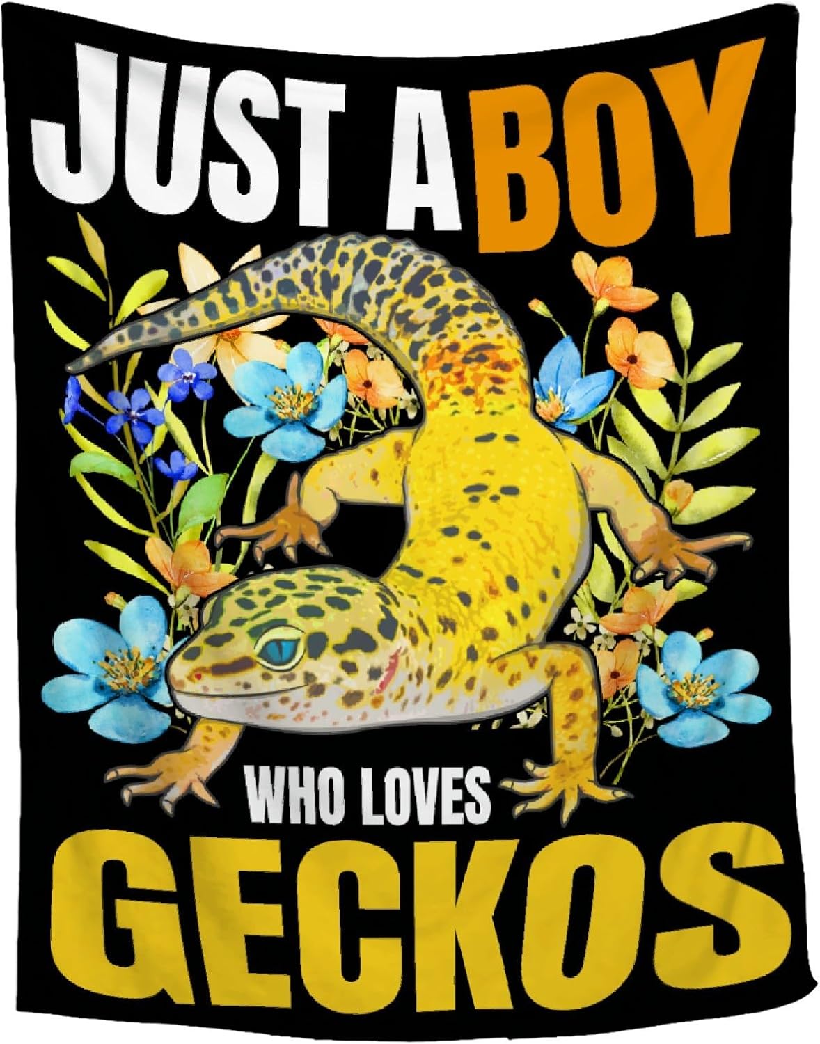 Geckos Blanket,Funny Reptile Animal Blanket,Just A Boy Who Loves Geckos Throw Blanket,Super Soft Leopard Gecko Flannel Blanket for Sofa Couch Bedroom,40"x50"-Kids/Throw Size