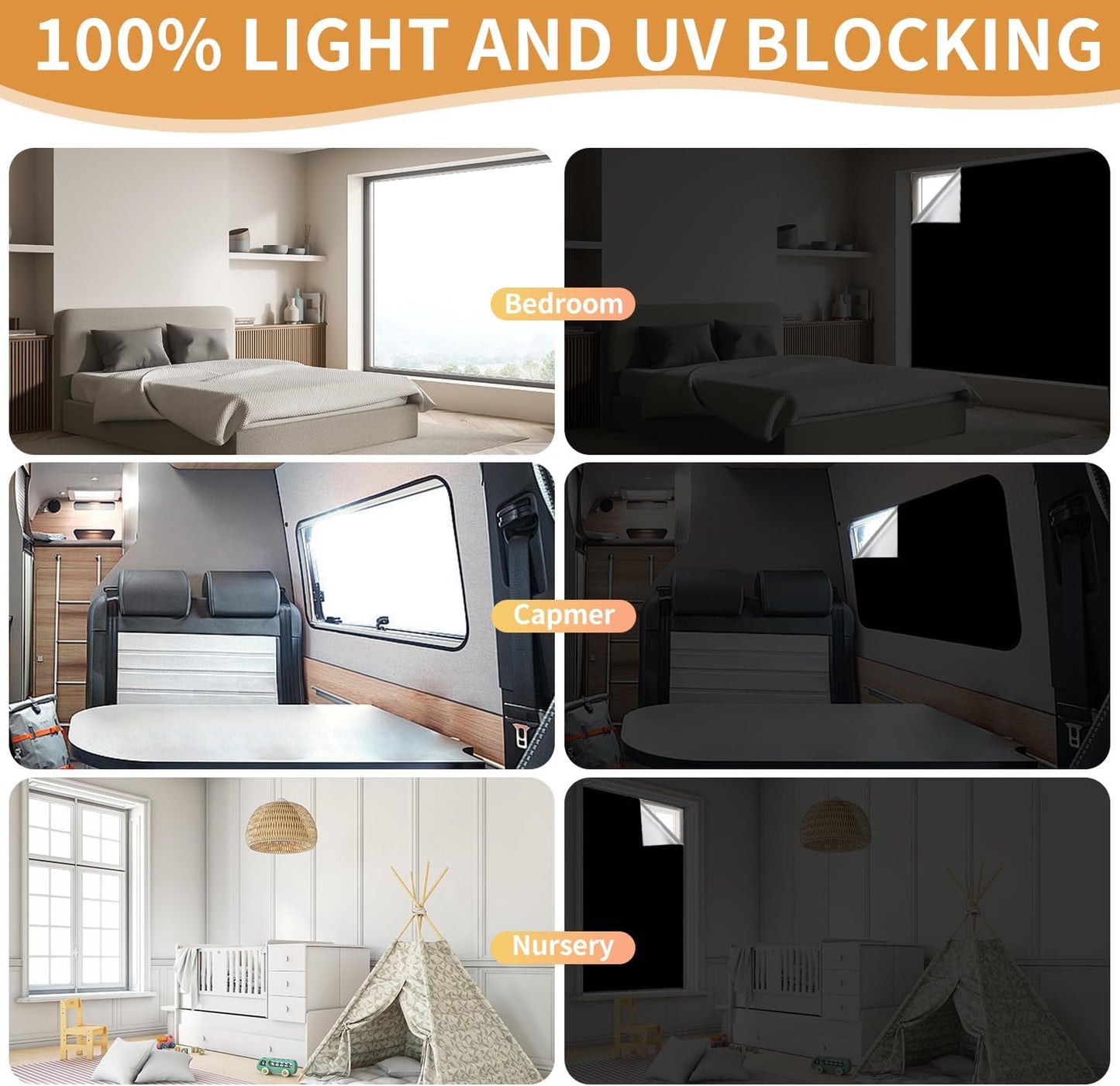 100% Blackout Curtains for Bedroom 57x118 inch,Portable Removable No Drill Blackout Shades,Cuttable Temporary Black Out Window Cover,Black Out Blinds for Nursery,Dorm,Travel,RV or Renter Use